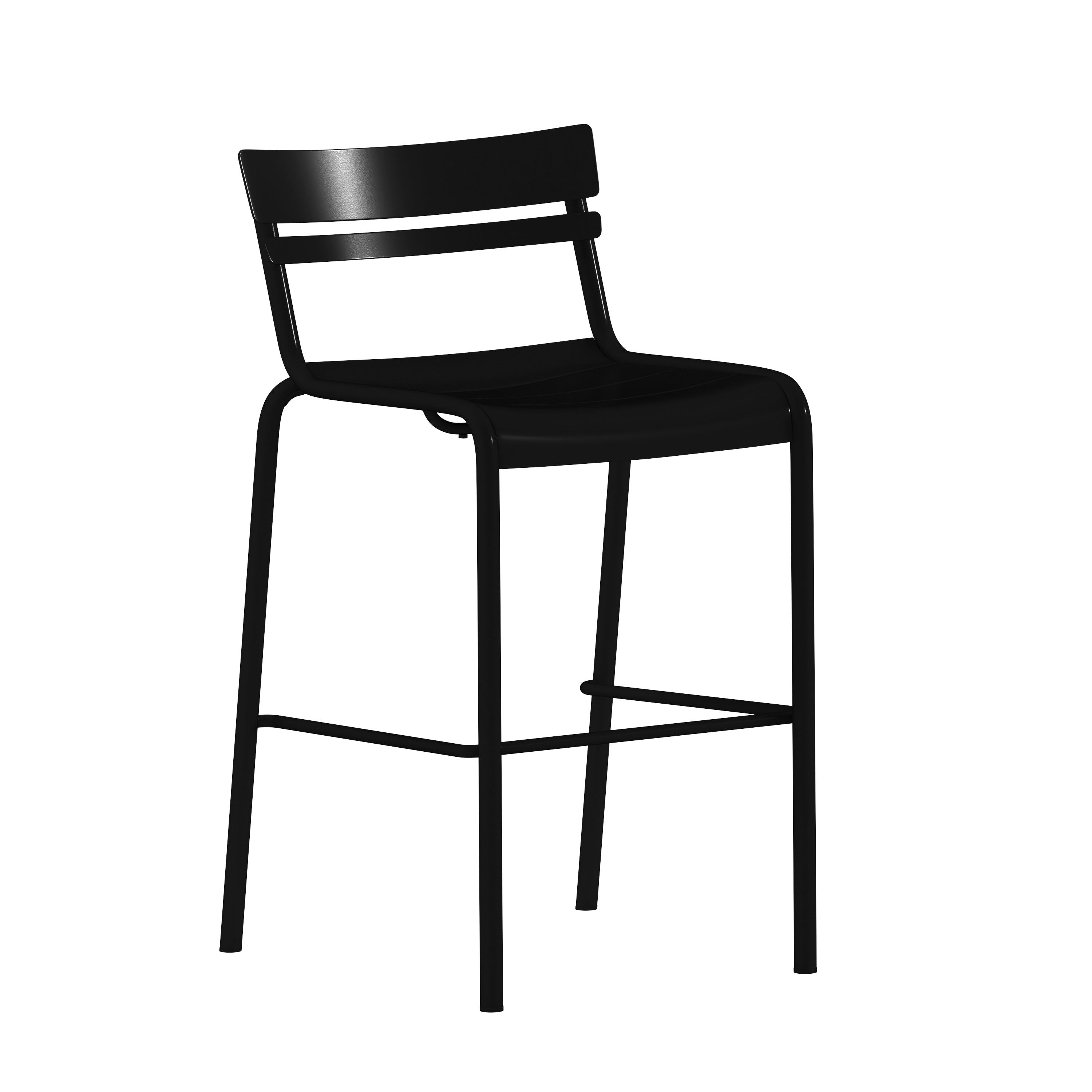 Nash Commercial Grade Black Metal Indoor-Outdoor Bar Height Stool with 2 Slats