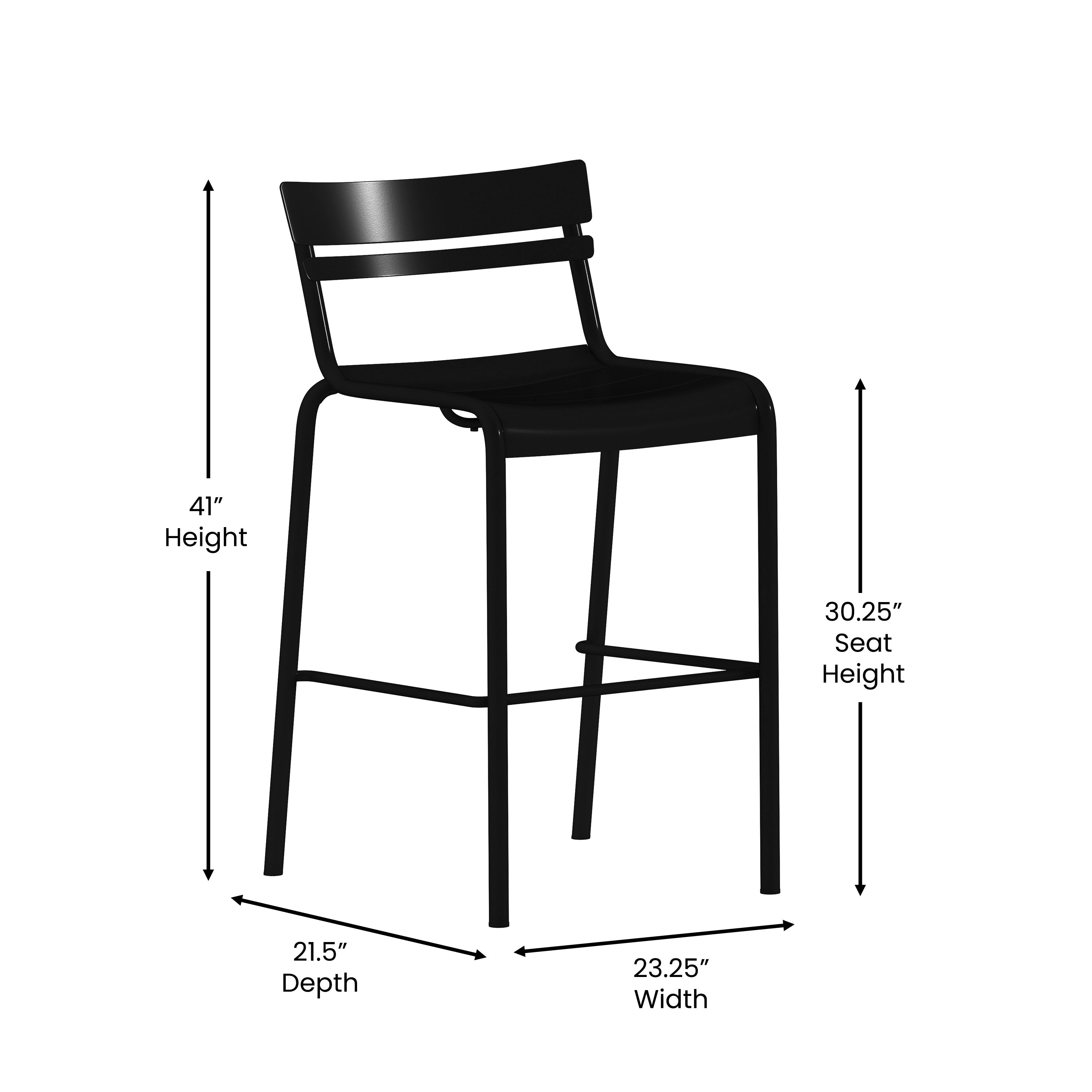 Nash Commercial Grade Black Metal Indoor-Outdoor Bar Height Stool with 2 Slats