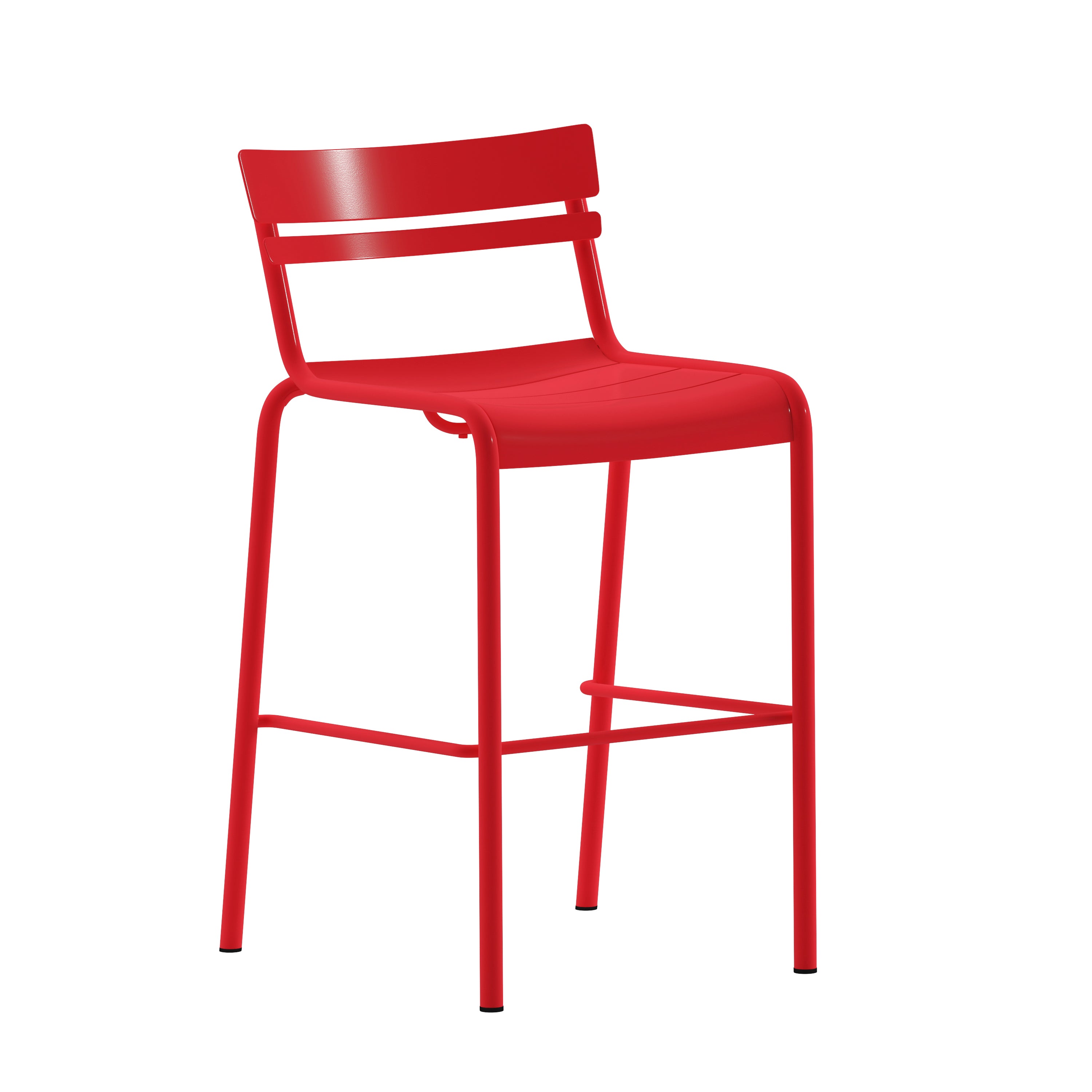 Nash Commercial Grade Red Metal Indoor-Outdoor Bar Height Stool with 2 Slats