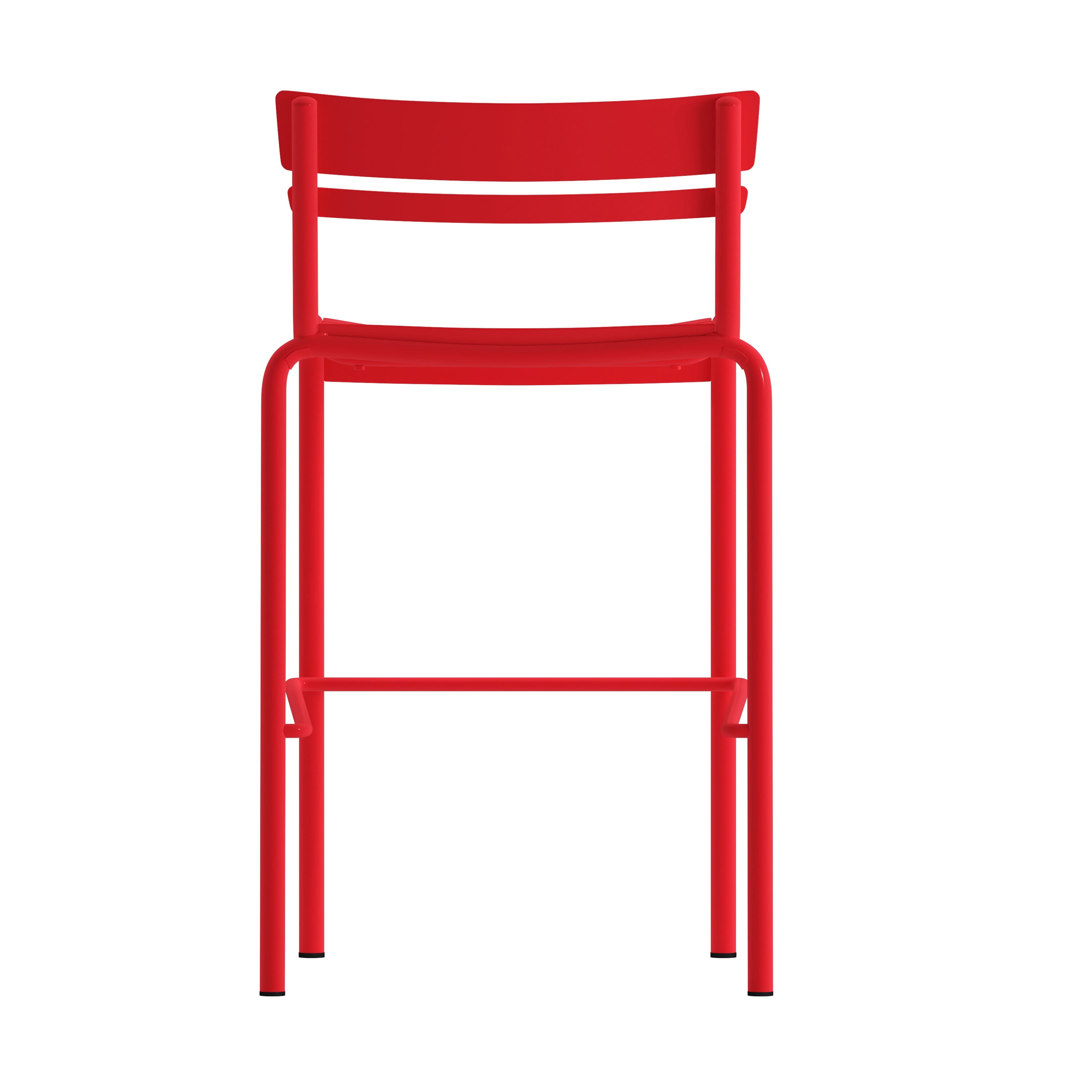Nash Commercial Grade Red Metal Indoor-Outdoor Bar Height Stool with 2 Slats