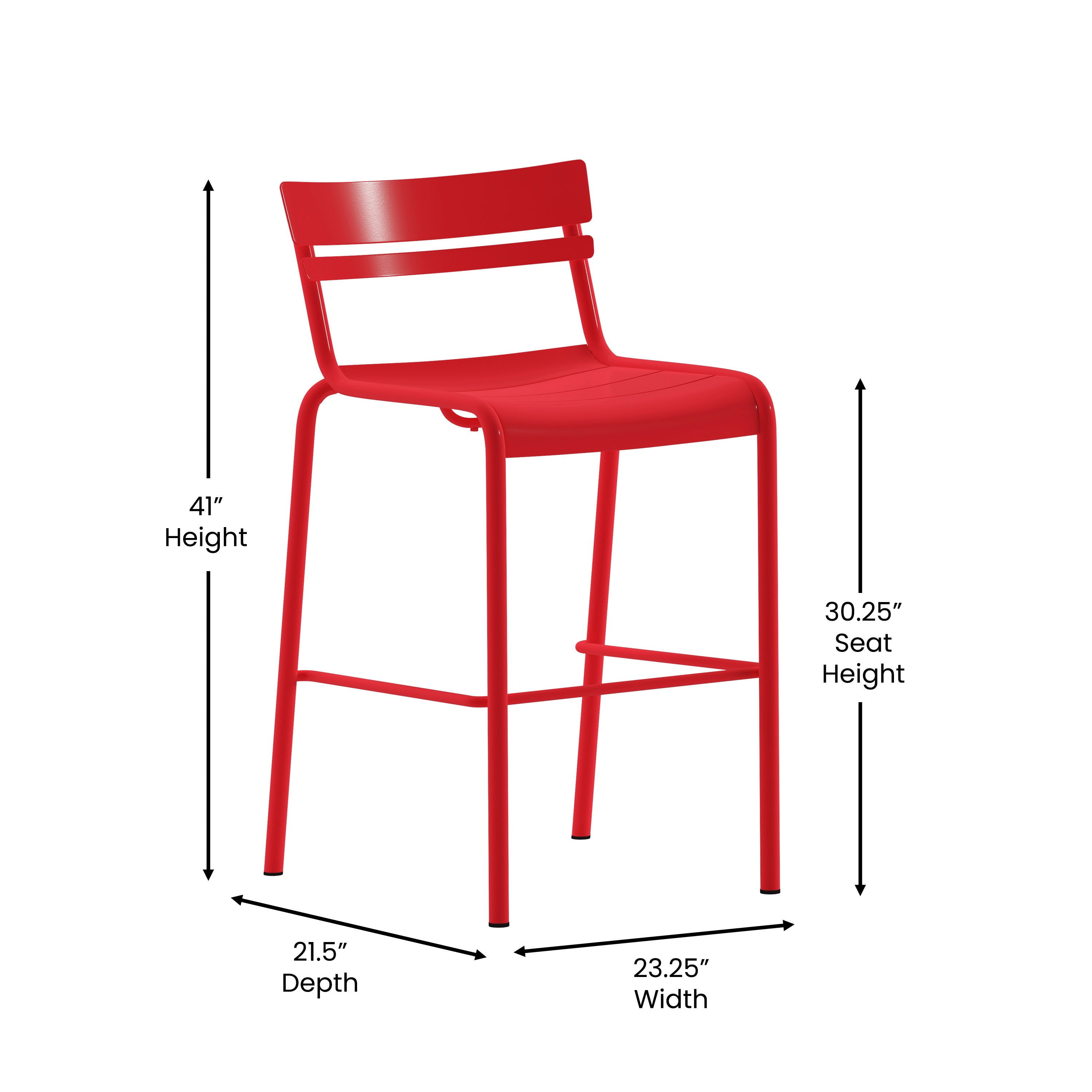 Nash Commercial Grade Red Metal Indoor-Outdoor Bar Height Stool with 2 Slats