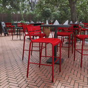 Nash Commercial Grade Red Metal Indoor-Outdoor Bar Height Stool with 2 Slats