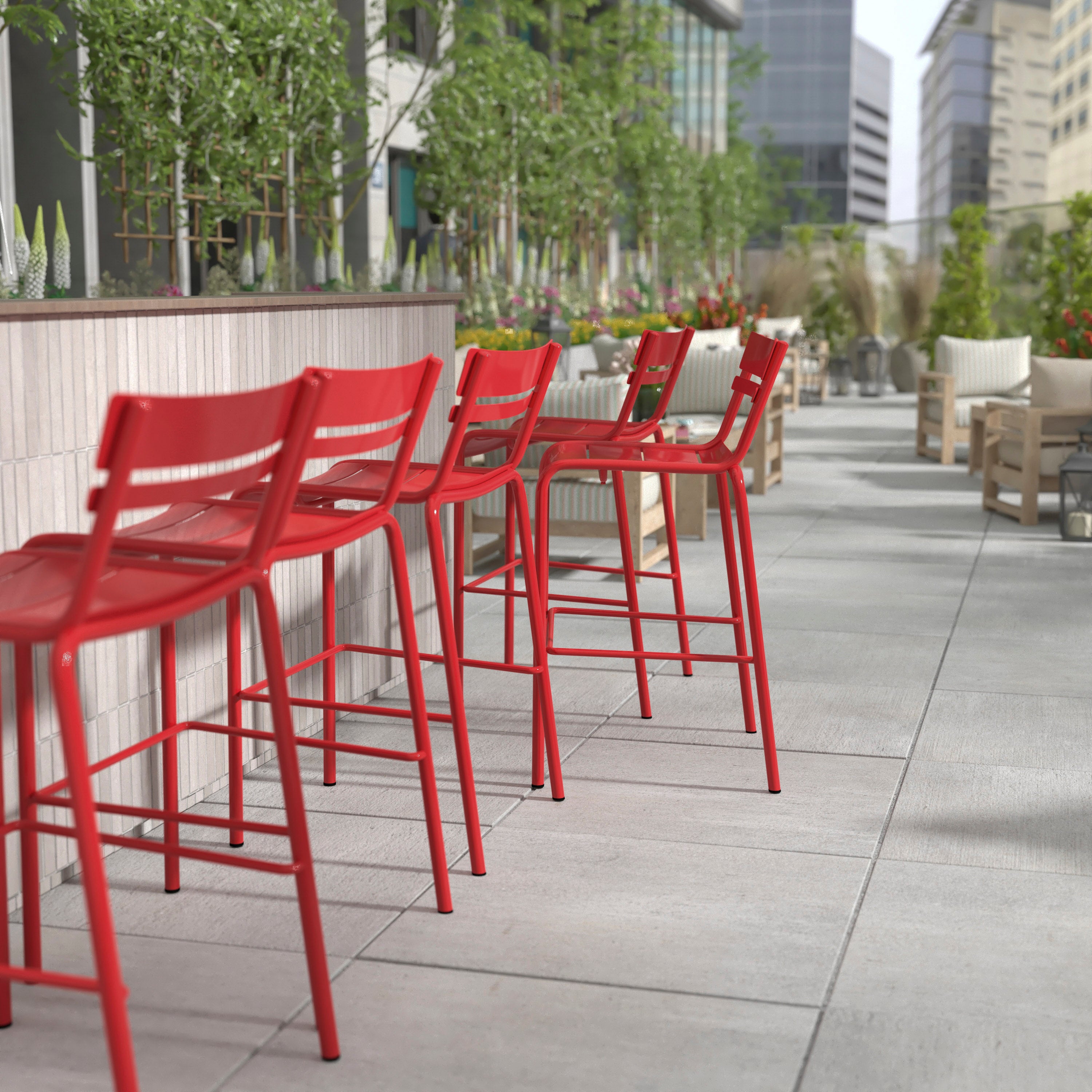 Nash Commercial Grade Red Metal Indoor-Outdoor Bar Height Stool with 2 Slats