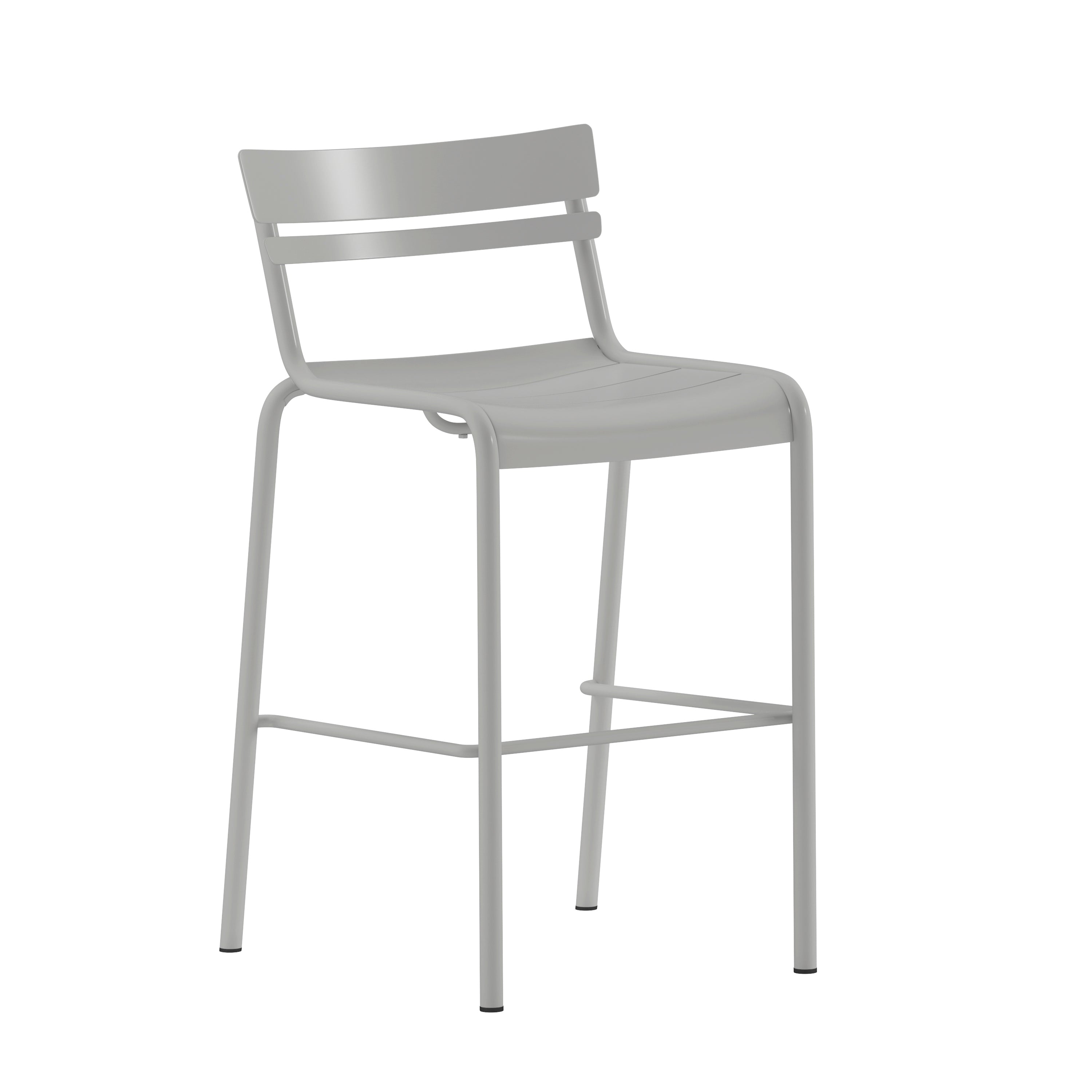 Nash Commercial Grade Silver Metal Indoor-Outdoor Bar Height Stool with 2 Slats