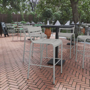 Nash Commercial Grade Silver Metal Indoor-Outdoor Bar Height Stool with 2 Slats