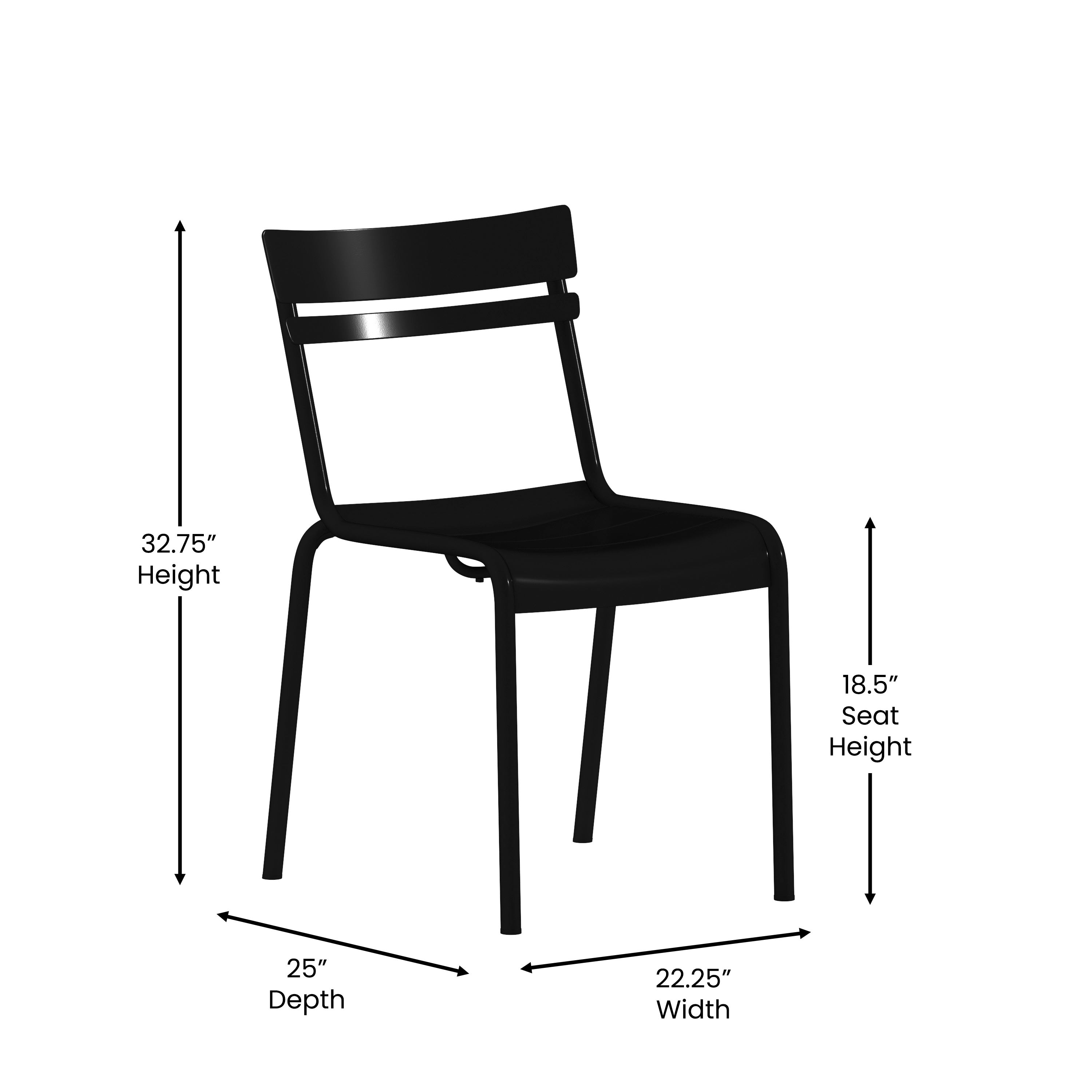 Nash Commercial Grade Steel Stack Chair, Indoor-Outdoor Armless Chair with 2 Slat Back in Black