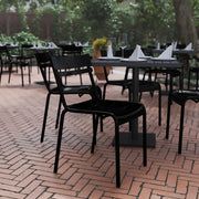 Nash Commercial Grade Steel Stack Chair, Indoor-Outdoor Armless Chair with 2 Slat Back in Black