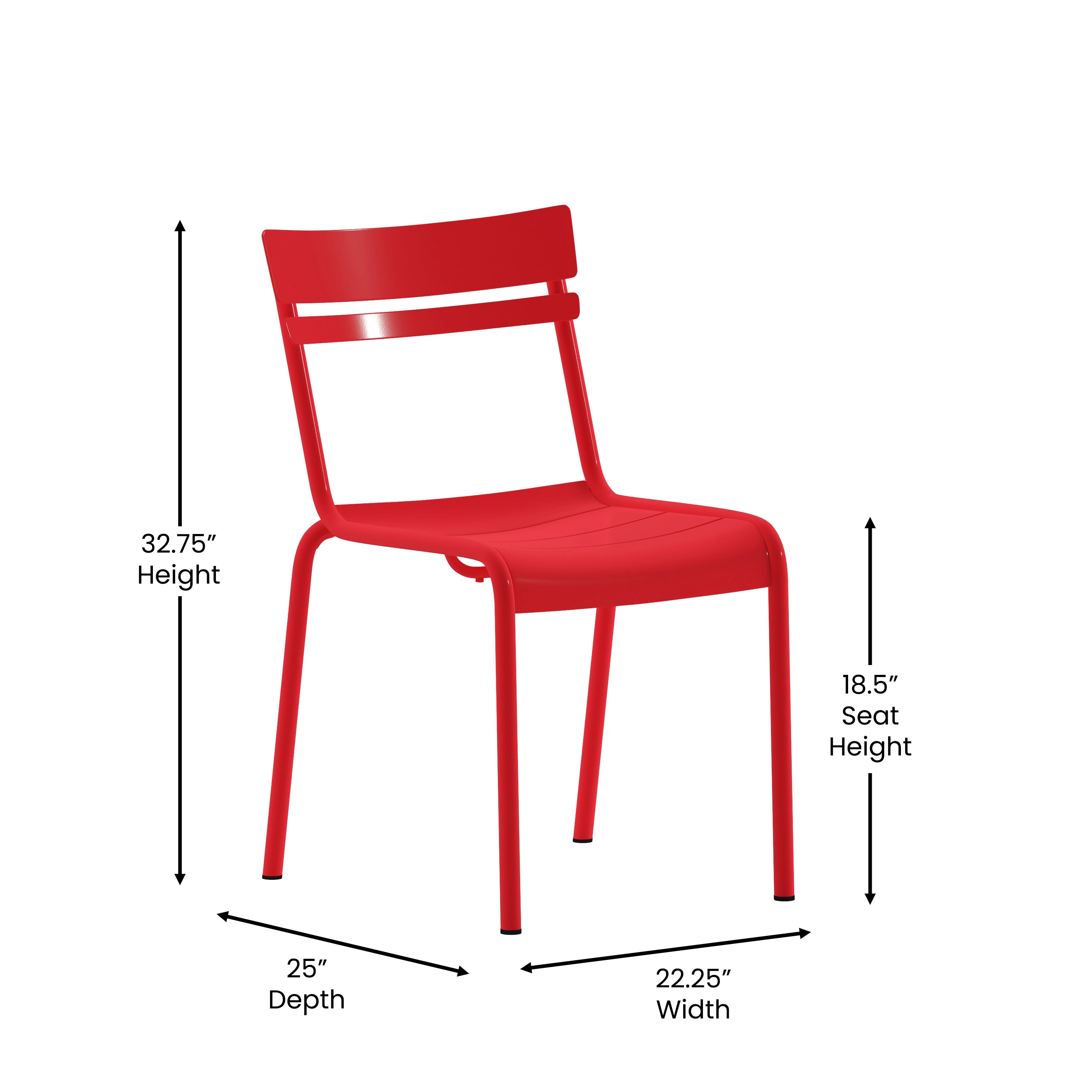 Nash Commercial Grade Steel Stack Chair, Indoor-Outdoor Armless Chair with 2 Slat Back in Red