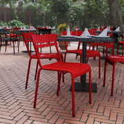 Nash Commercial Grade Steel Stack Chair, Indoor-Outdoor Armless Chair with 2 Slat Back in Red