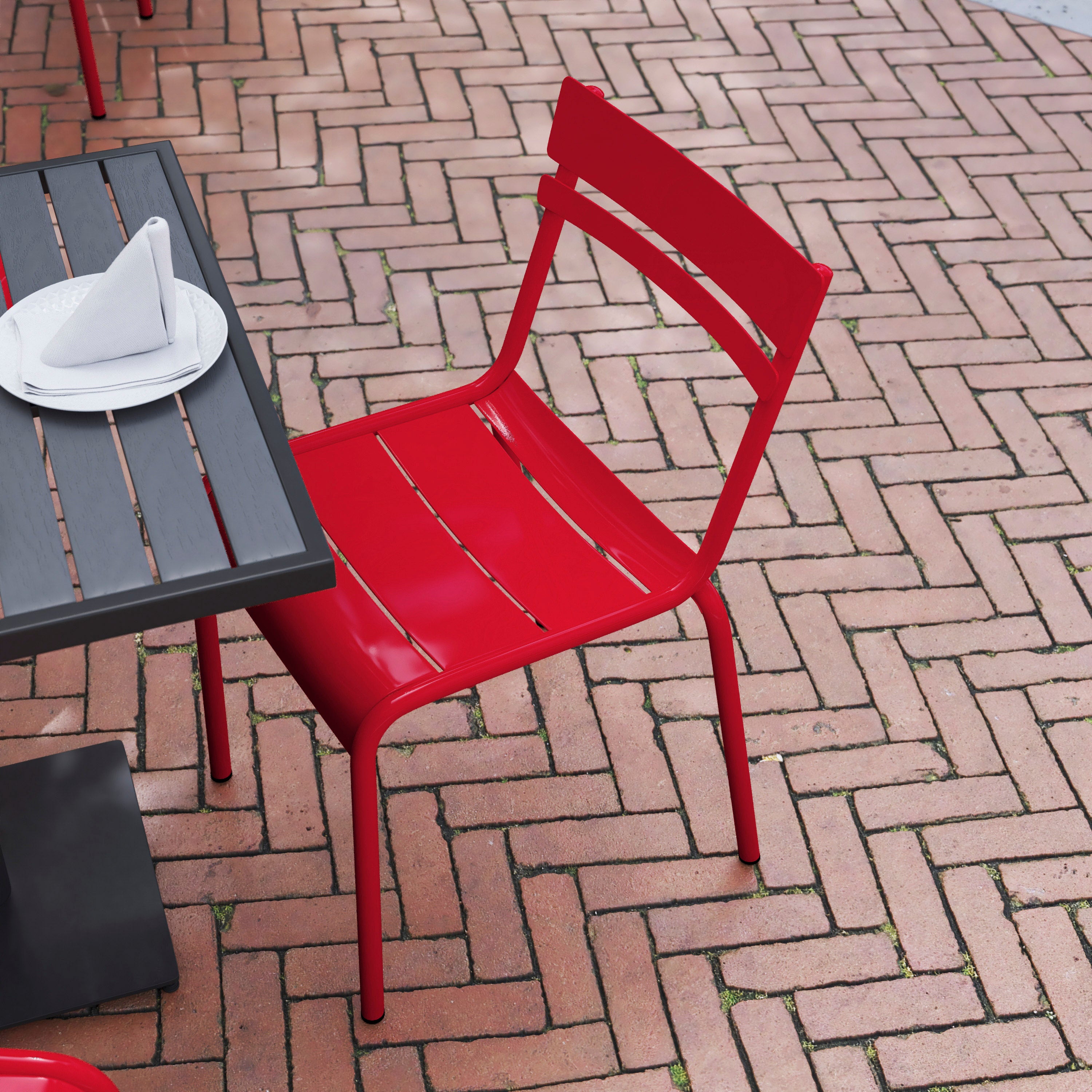 Nash Commercial Grade Steel Stack Chair, Indoor-Outdoor Armless Chair with 2 Slat Back in Red