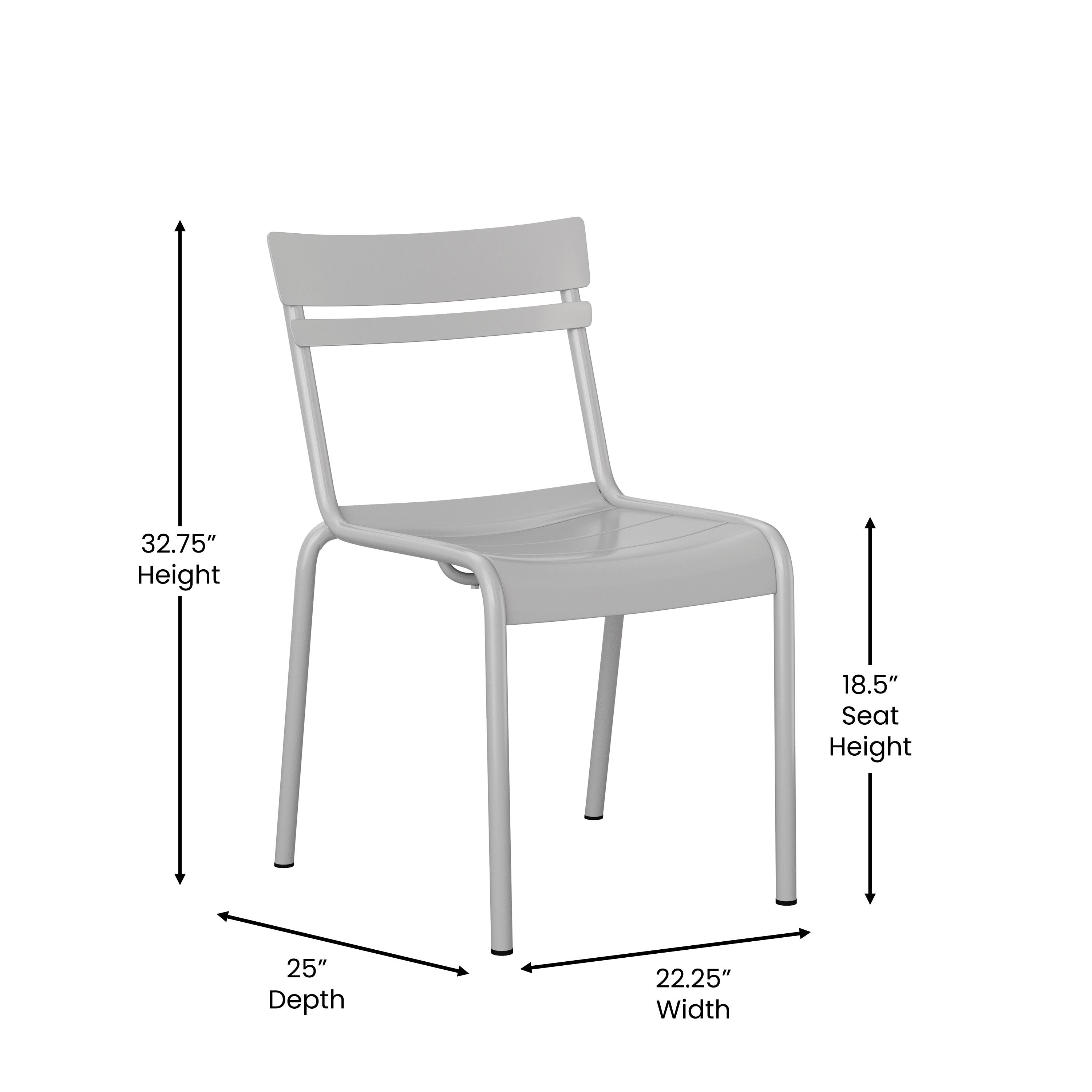 Nash Commercial Grade Steel Stack Chair, Indoor-Outdoor Armless Chair with 2 Slat Back in Quicksilver