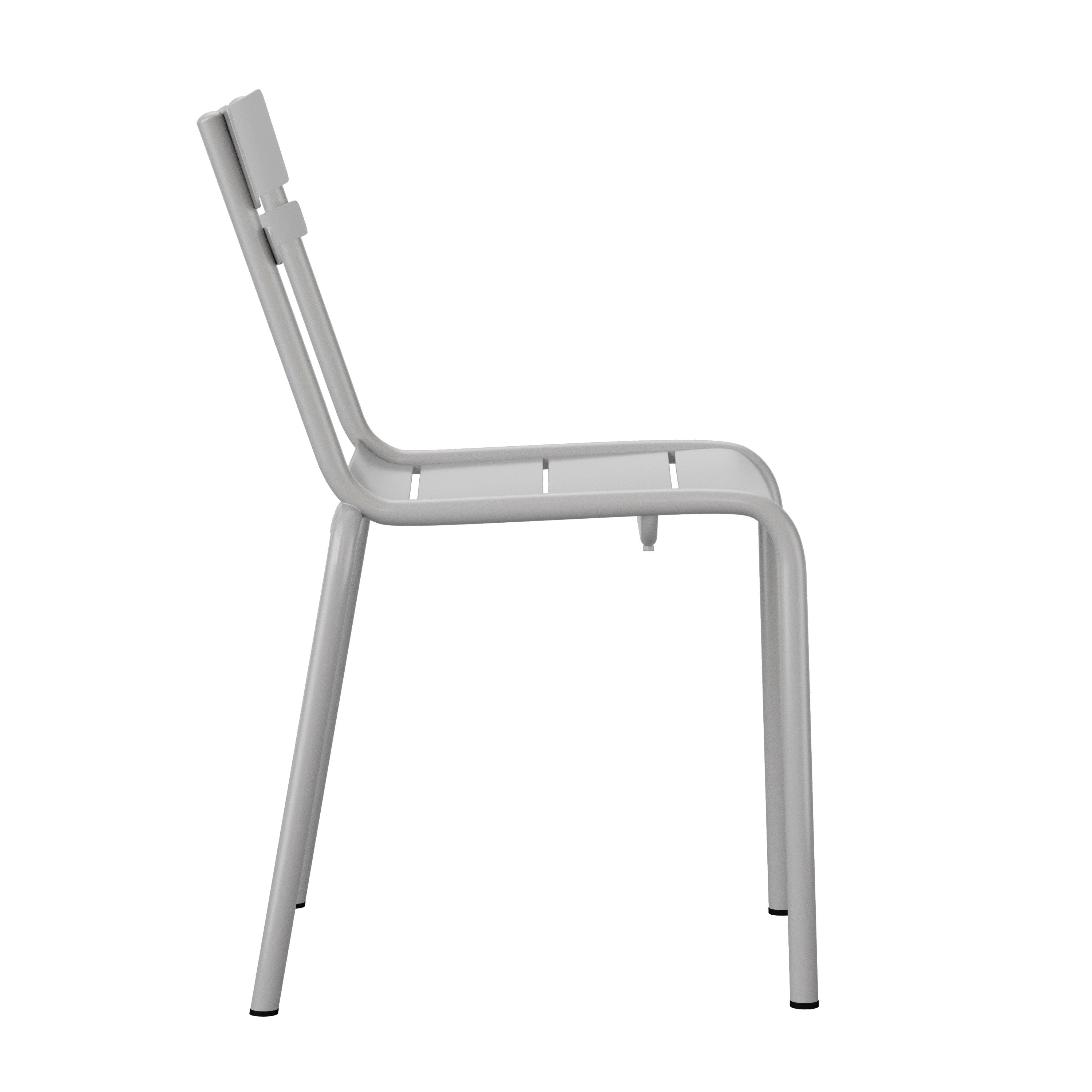 Nash Commercial Grade Steel Stack Chair, Indoor-Outdoor Armless Chair with 2 Slat Back in Quicksilver