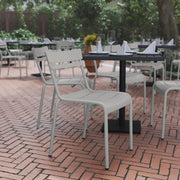 Nash Commercial Grade Steel Stack Chair, Indoor-Outdoor Armless Chair with 2 Slat Back in Quicksilver