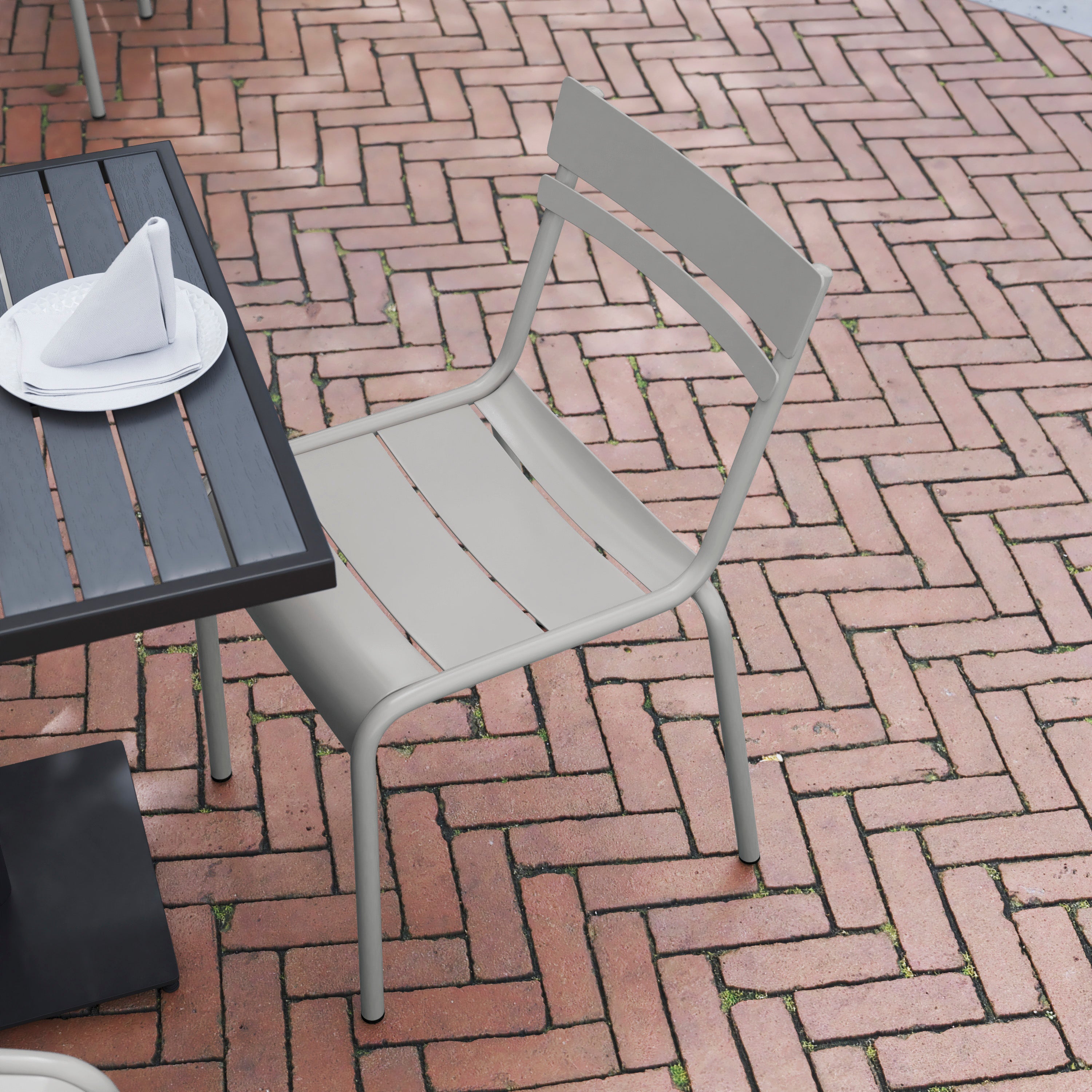 Nash Commercial Grade Steel Stack Chair, Indoor-Outdoor Armless Chair with 2 Slat Back in Quicksilver