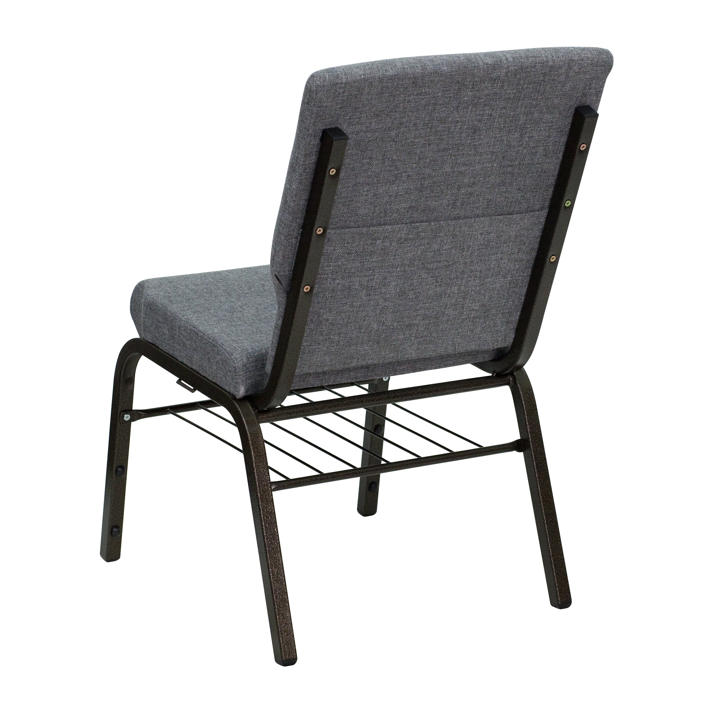 HERCULES Series 18.5''W Church Chair in Gray Fabric with Book Rack - Gold Vein Frame