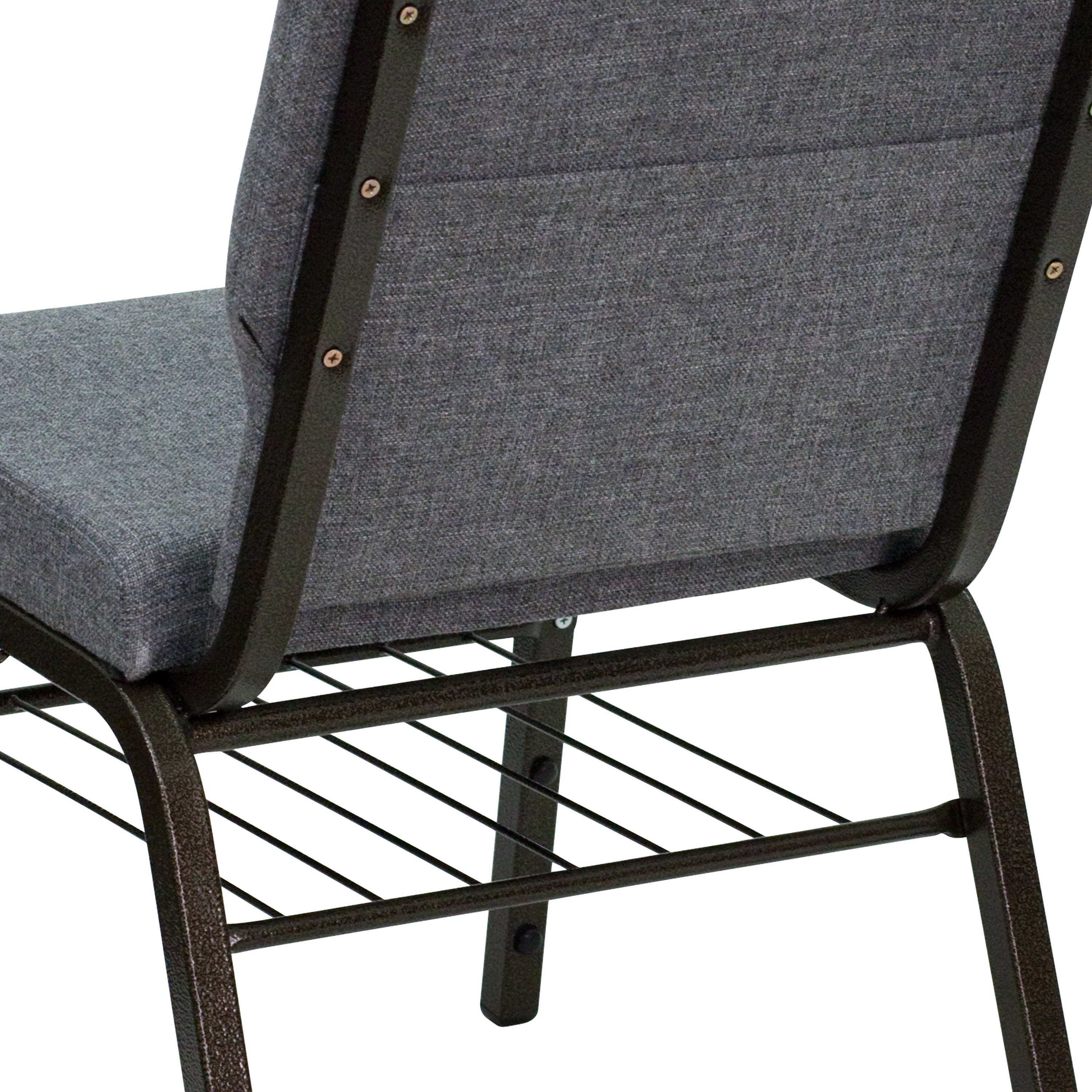 HERCULES Series 18.5''W Church Chair in Gray Fabric with Book Rack - Gold Vein Frame