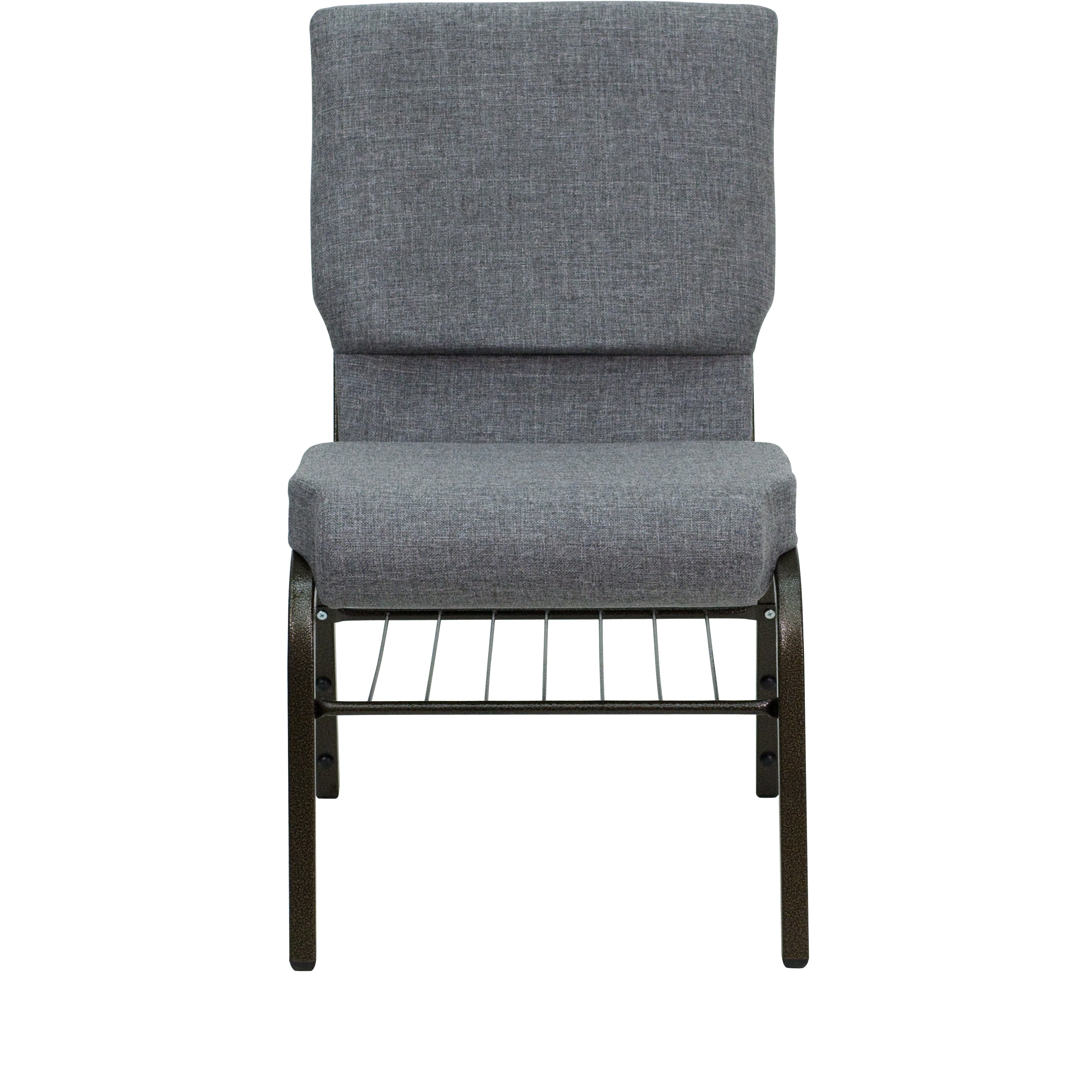HERCULES Series 18.5''W Church Chair in Gray Fabric with Book Rack - Gold Vein Frame