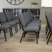 HERCULES Series 18.5''W Church Chair in Gray Fabric with Book Rack - Gold Vein Frame