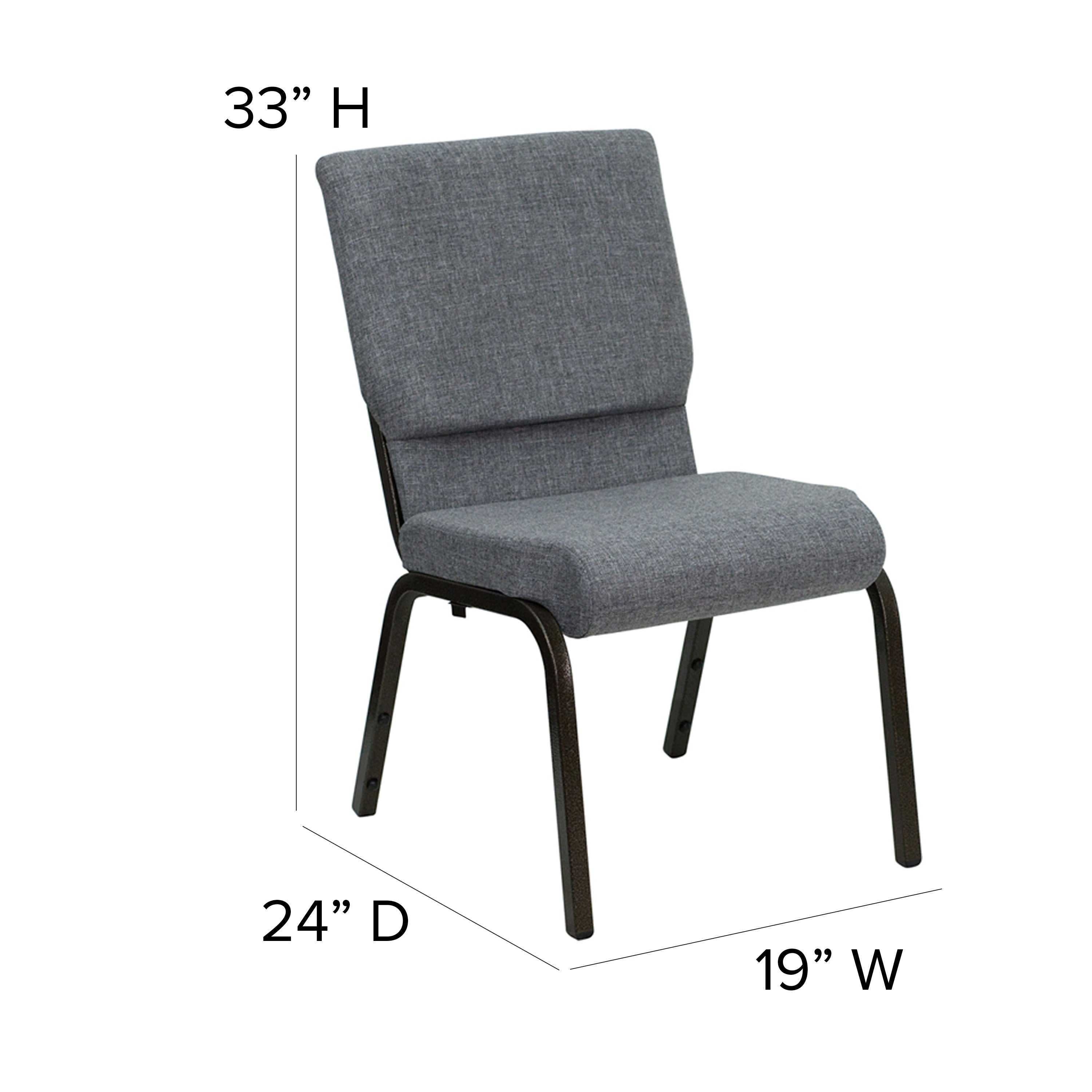 HERCULES Series 18.5''W Stacking Church Chair in Gray Fabric - Gold Vein Frame