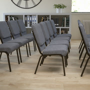 HERCULES Series 18.5''W Stacking Church Chair in Gray Fabric - Gold Vein Frame