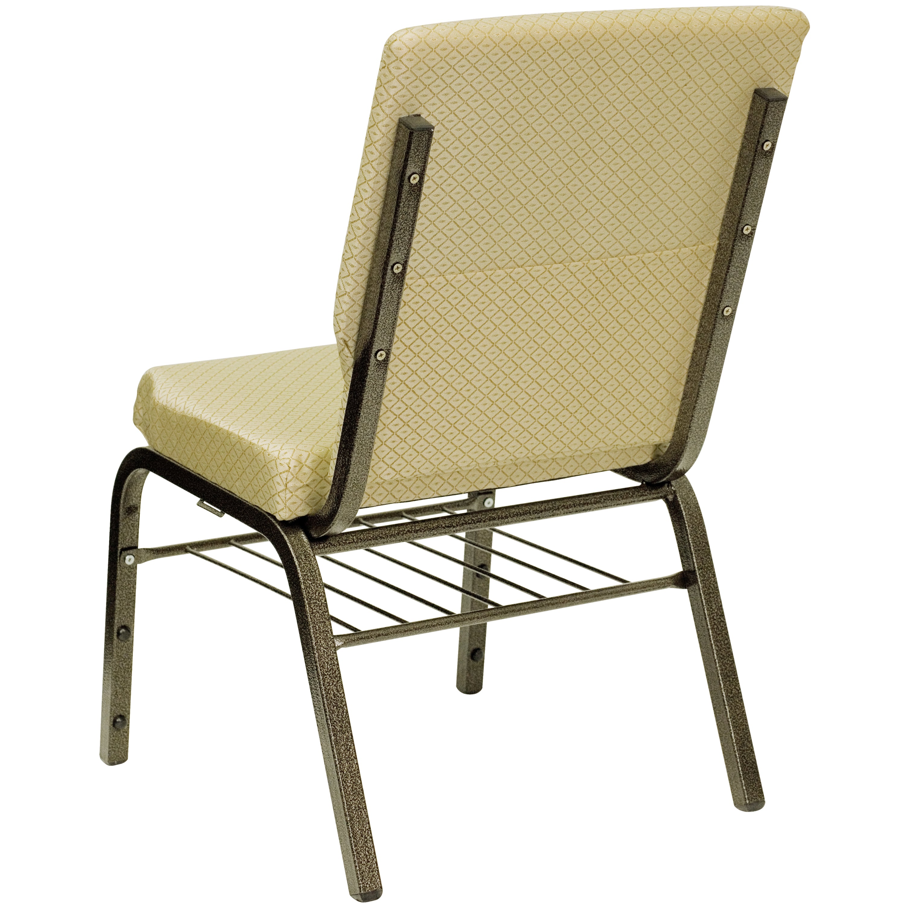 HERCULES Series 18.5''W Church Chair in Beige Patterned Fabric with Book Rack - Gold Vein Frame
