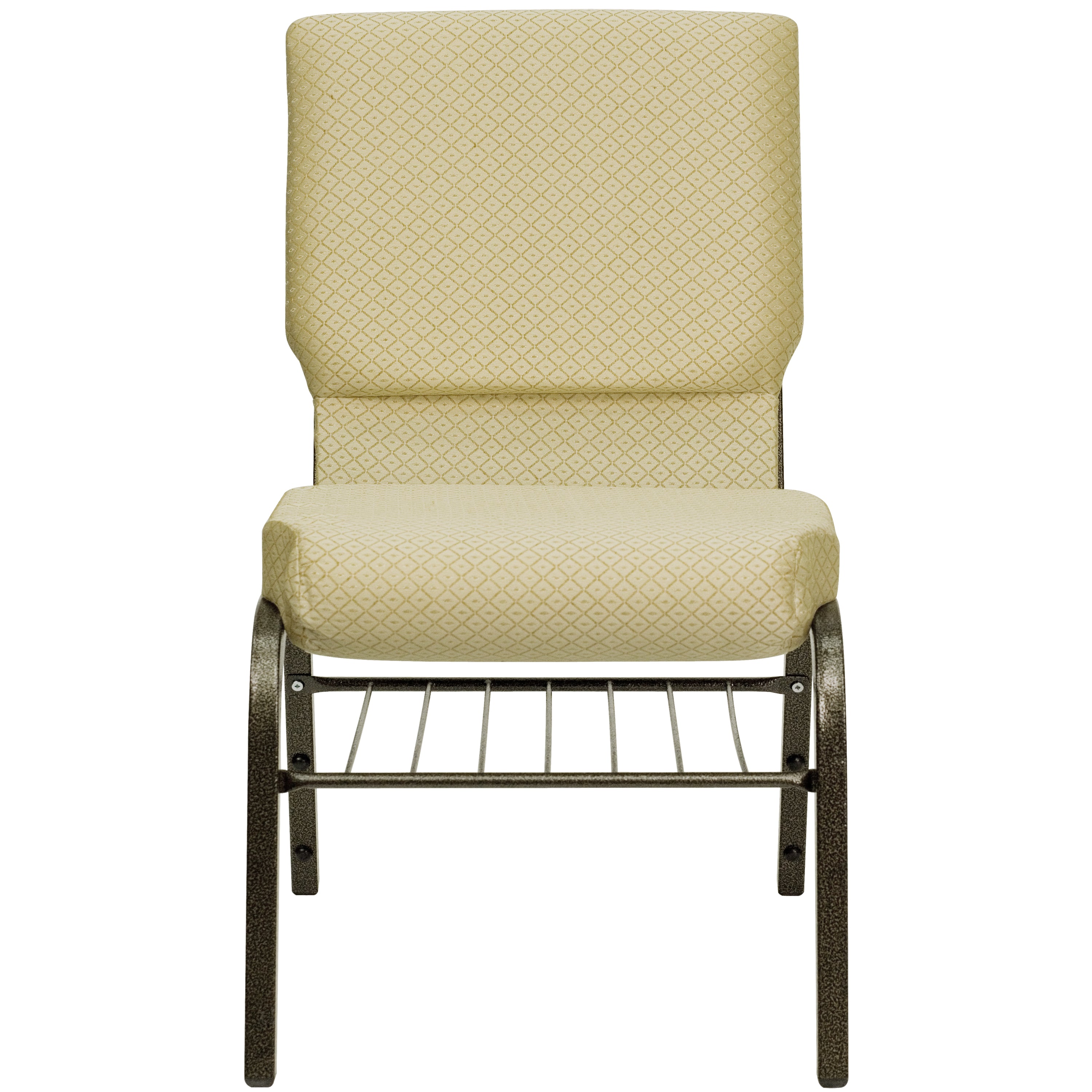 HERCULES Series 18.5''W Church Chair in Beige Patterned Fabric with Book Rack - Gold Vein Frame