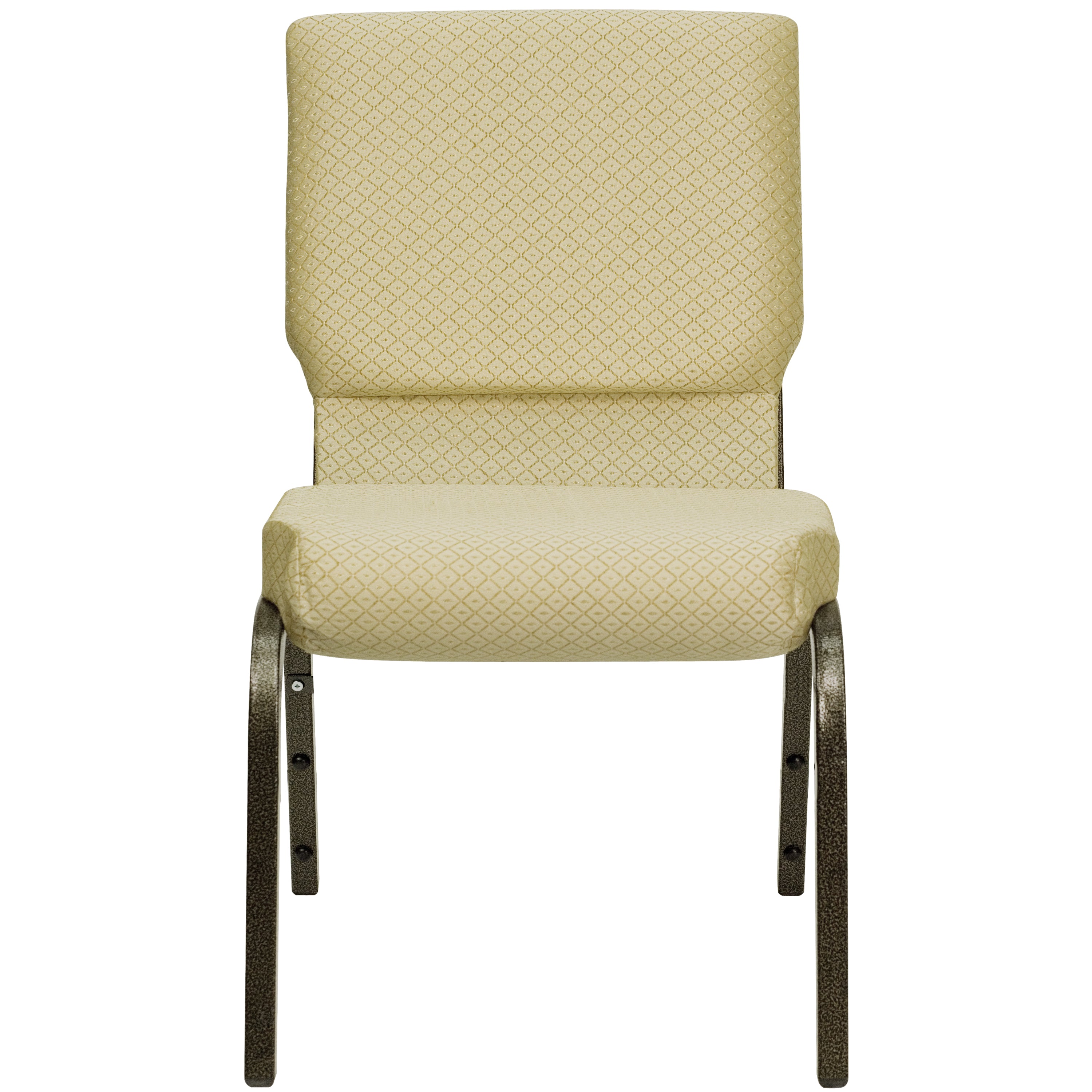 HERCULES Series 18.5''W Stacking Church Chair in Beige Patterned Fabric - Gold Vein Frame