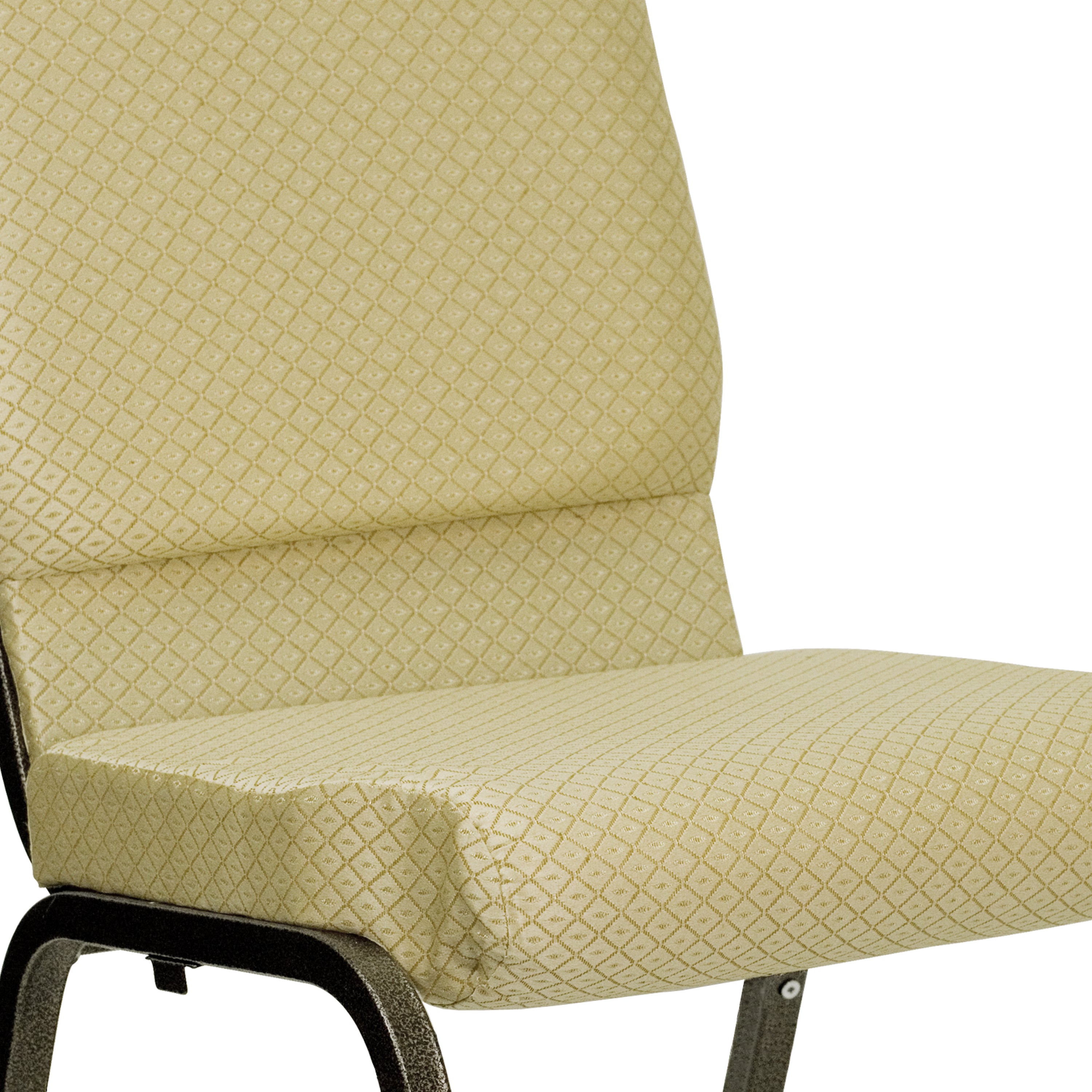 HERCULES Series 18.5''W Stacking Church Chair in Beige Patterned Fabric - Gold Vein Frame