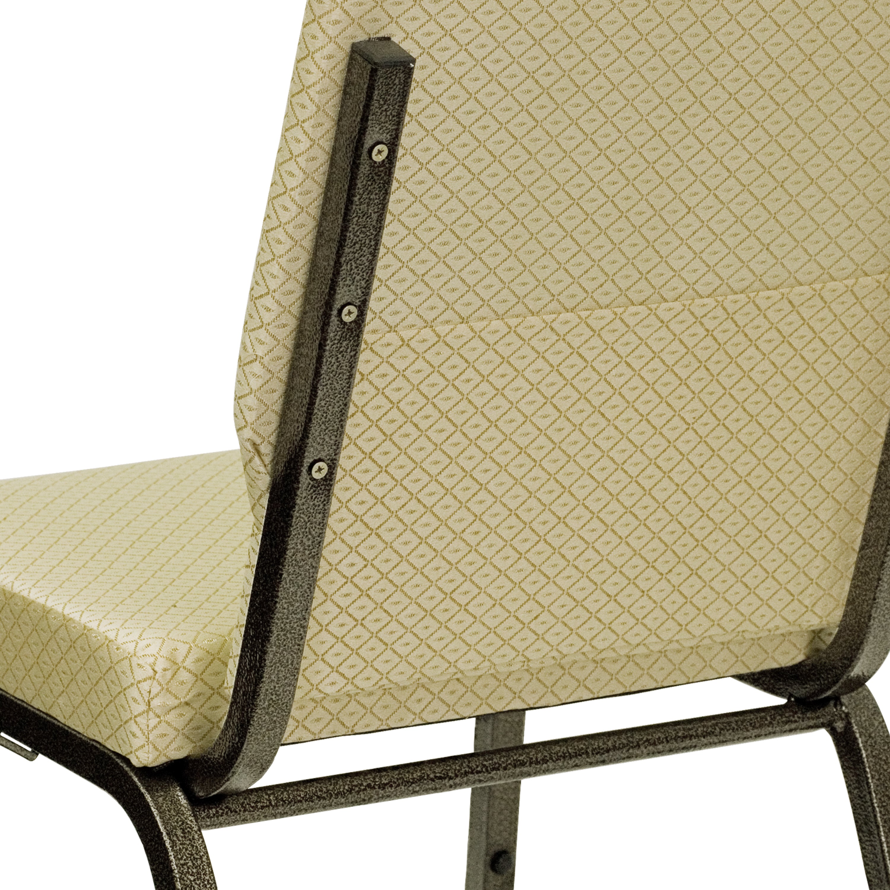 HERCULES Series 18.5''W Stacking Church Chair in Beige Patterned Fabric - Gold Vein Frame