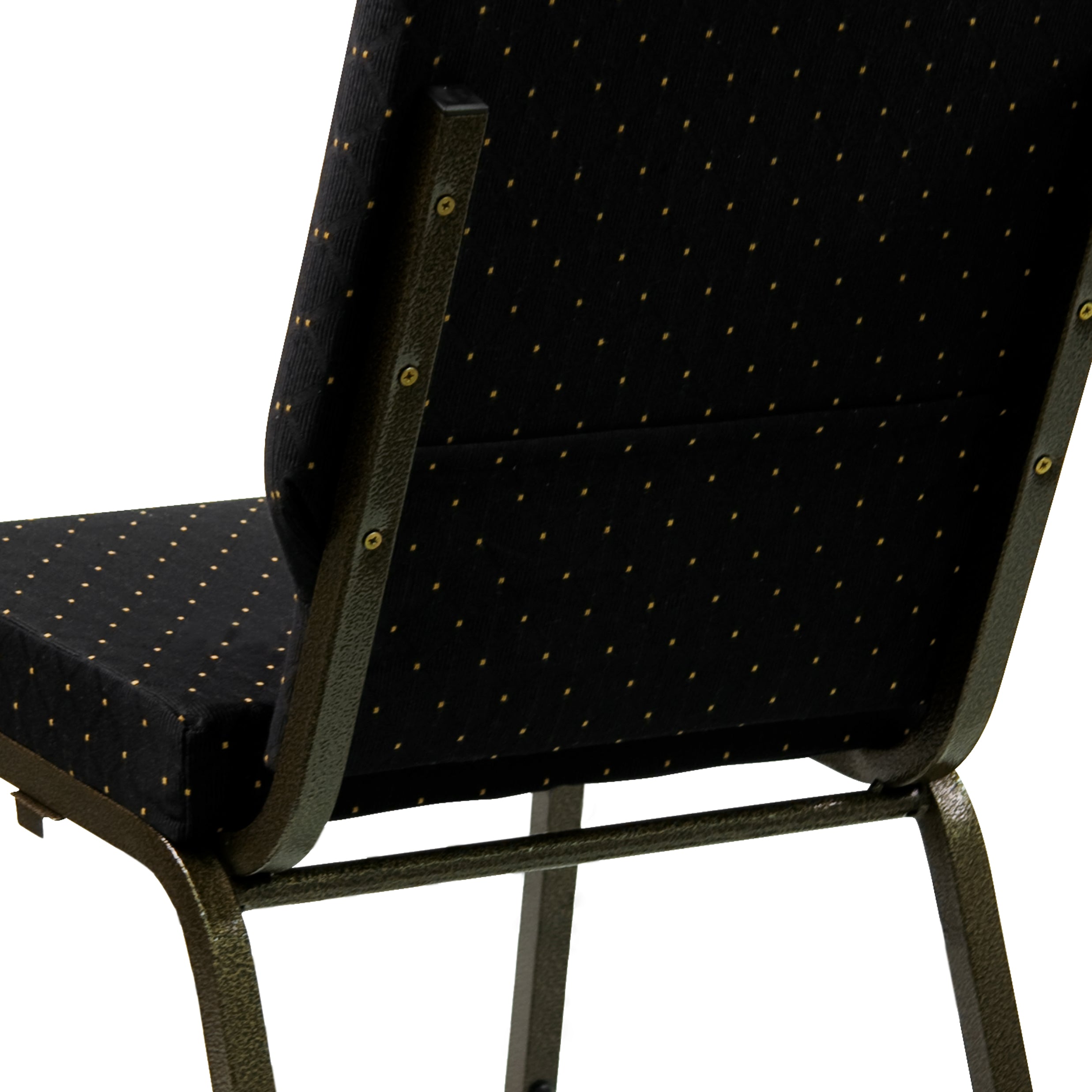 HERCULES Series 18.5''W Stacking Church Chair in Black Dot Patterned Fabric - Gold Vein Frame