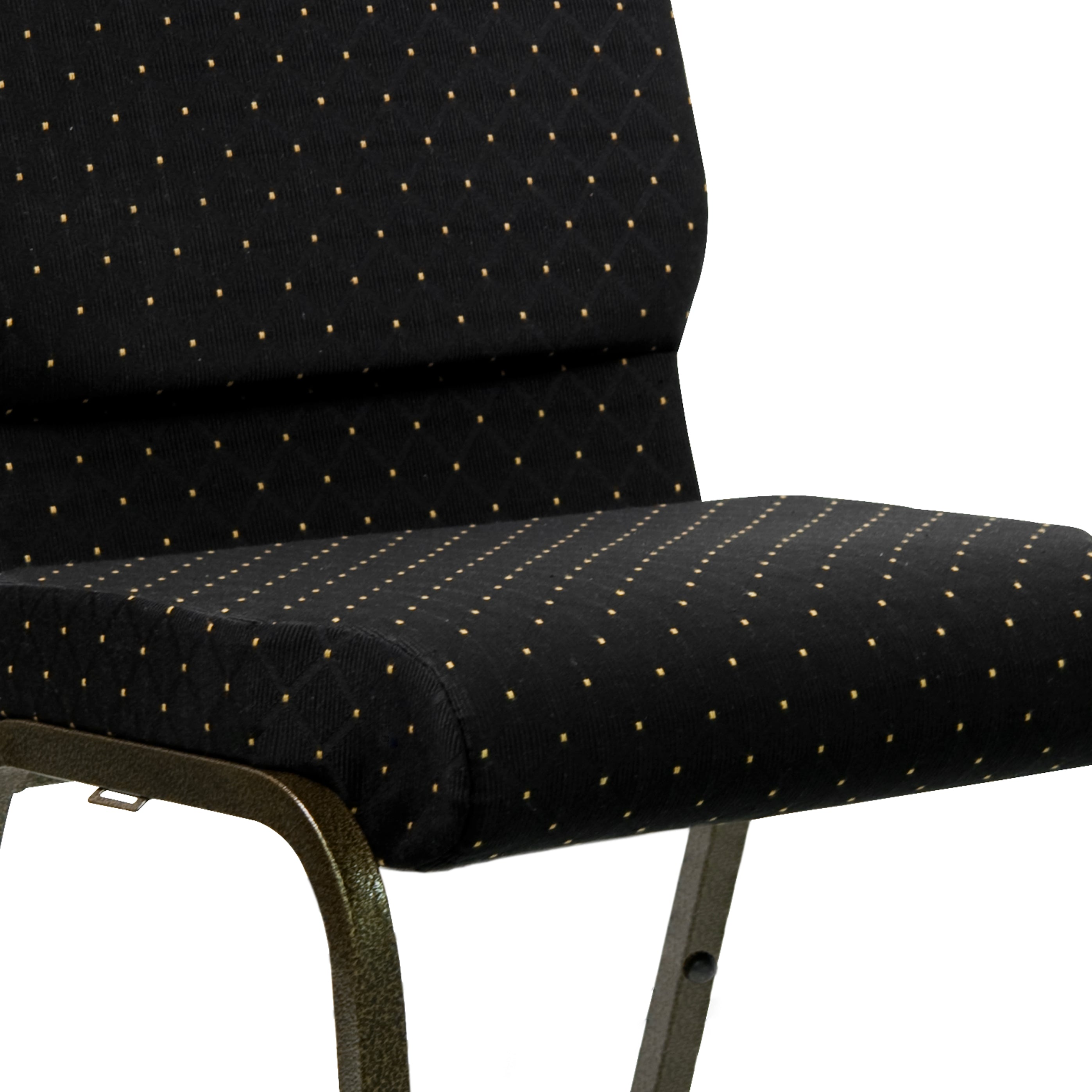 HERCULES Series 18.5''W Stacking Church Chair in Black Dot Patterned Fabric - Gold Vein Frame