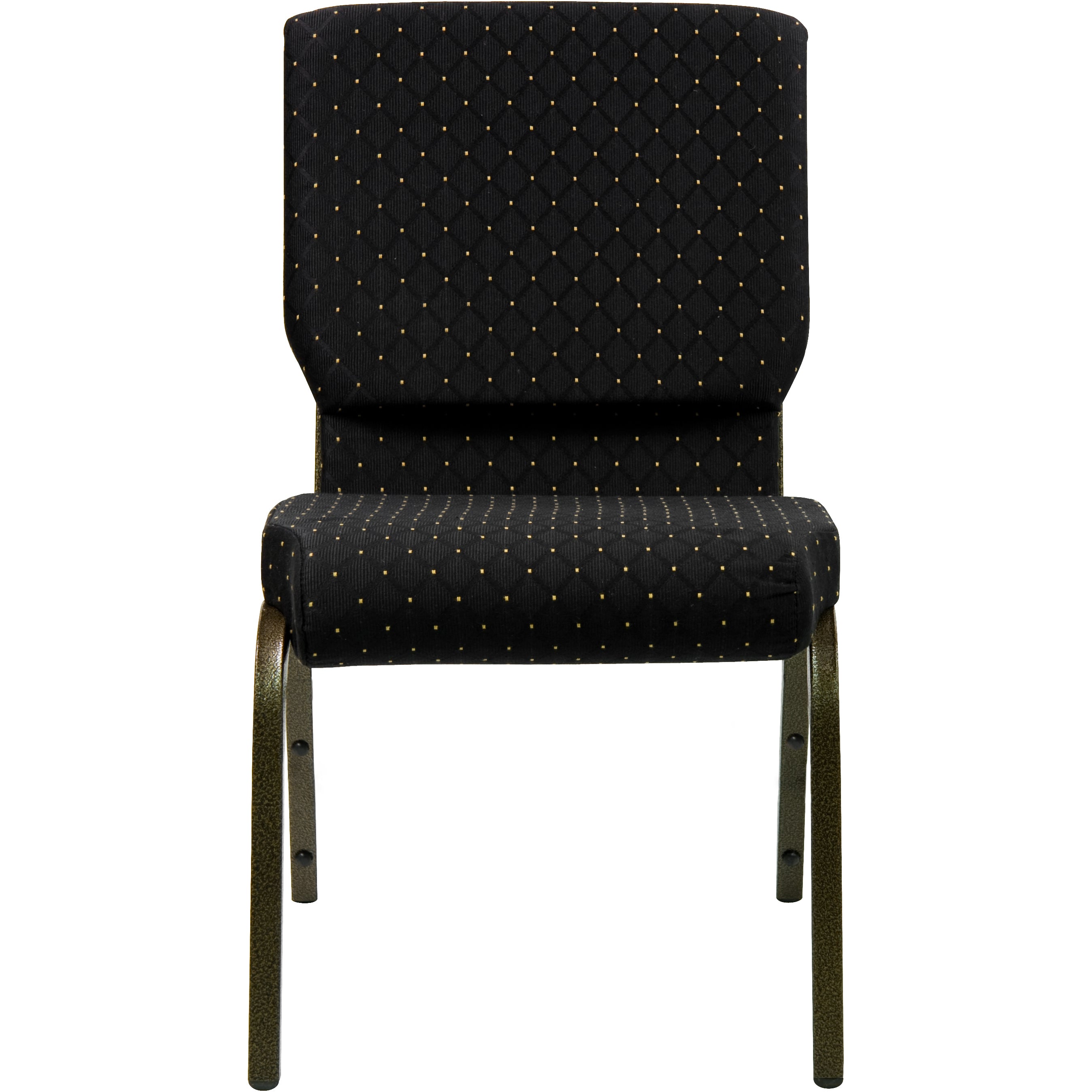HERCULES Series 18.5''W Stacking Church Chair in Black Dot Patterned Fabric - Gold Vein Frame