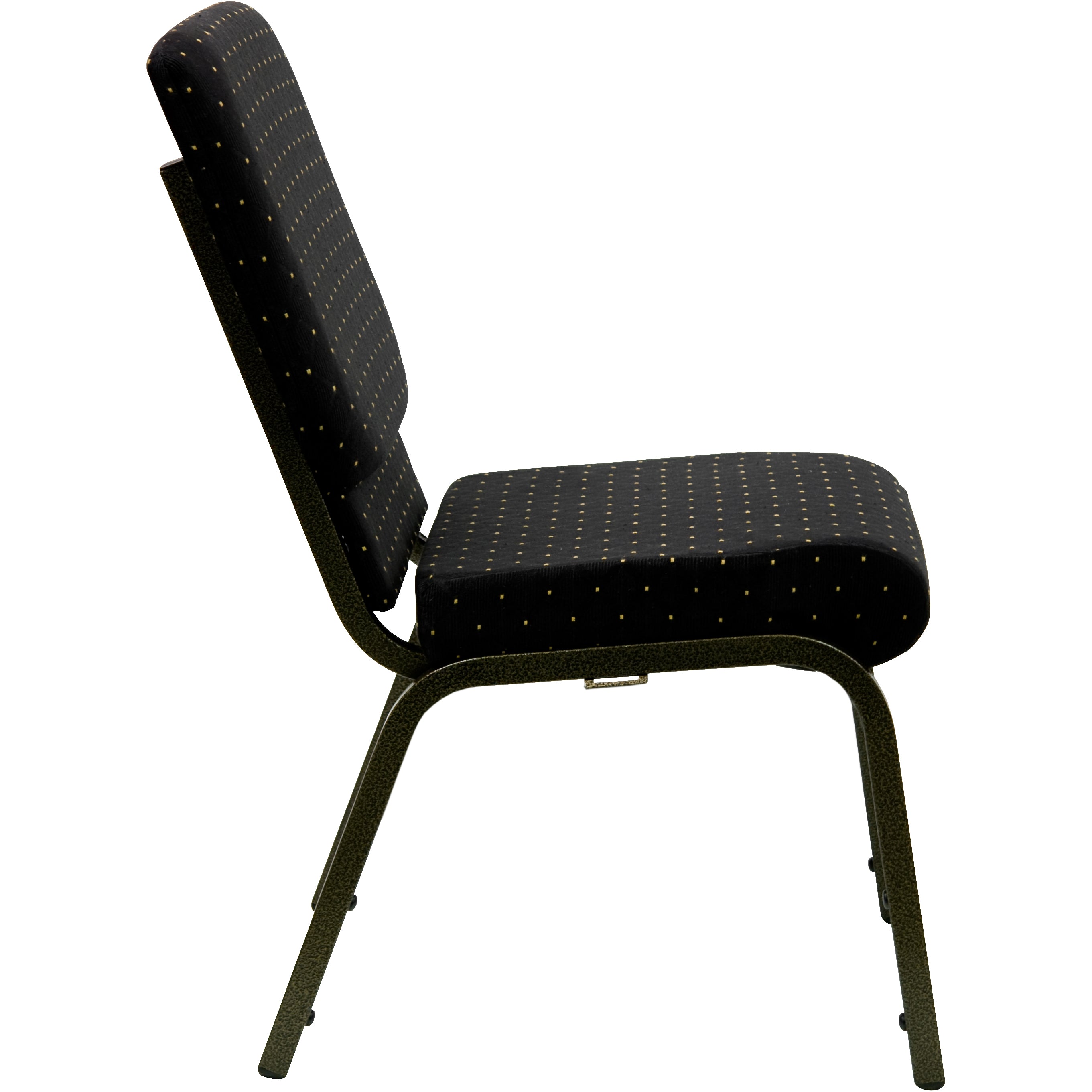 HERCULES Series 18.5''W Stacking Church Chair in Black Dot Patterned Fabric - Gold Vein Frame