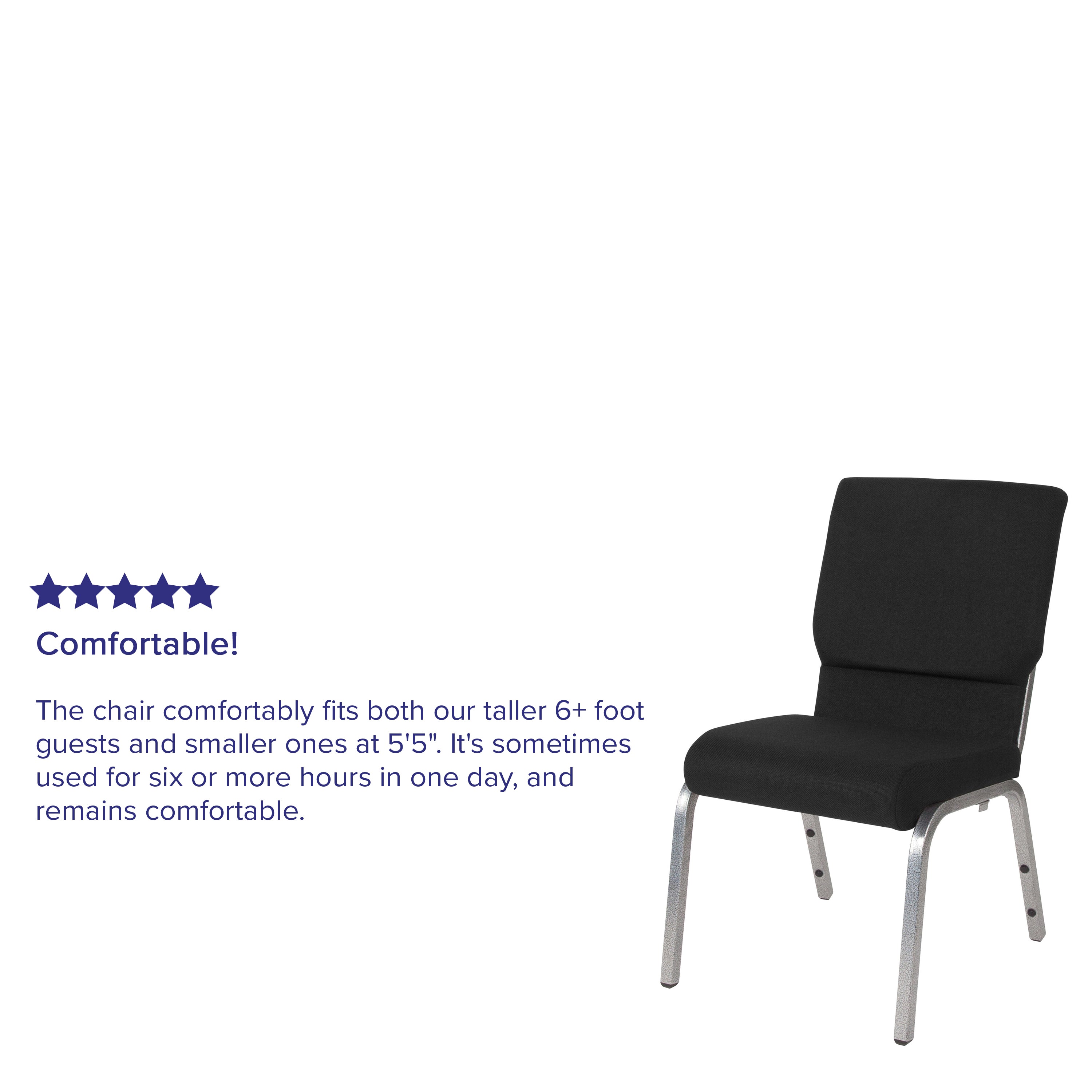 HERCULES Series 18.5''W Stacking Church Chair in Black Fabric - Silver Vein Frame