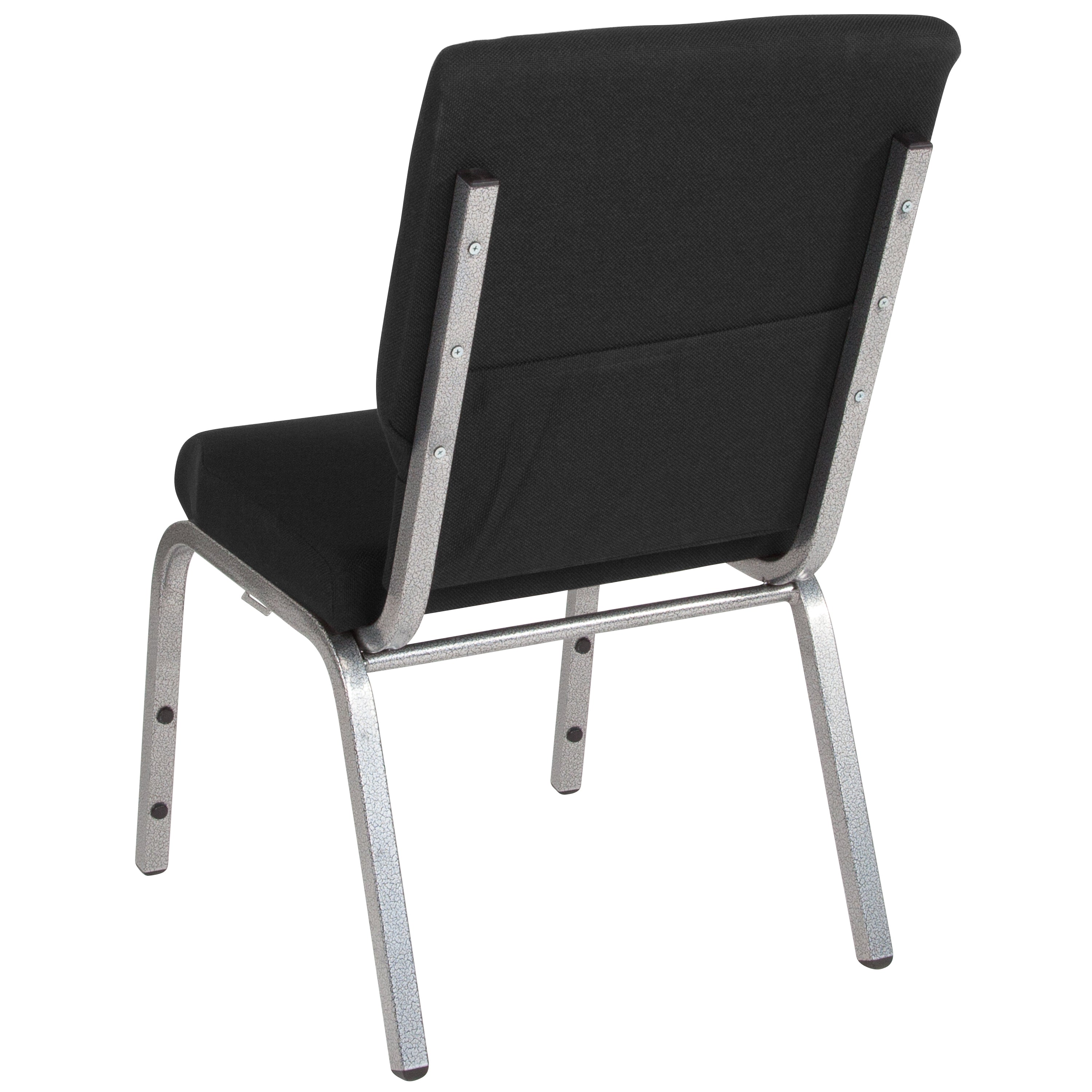 HERCULES Series 18.5''W Stacking Church Chair in Black Fabric - Silver Vein Frame