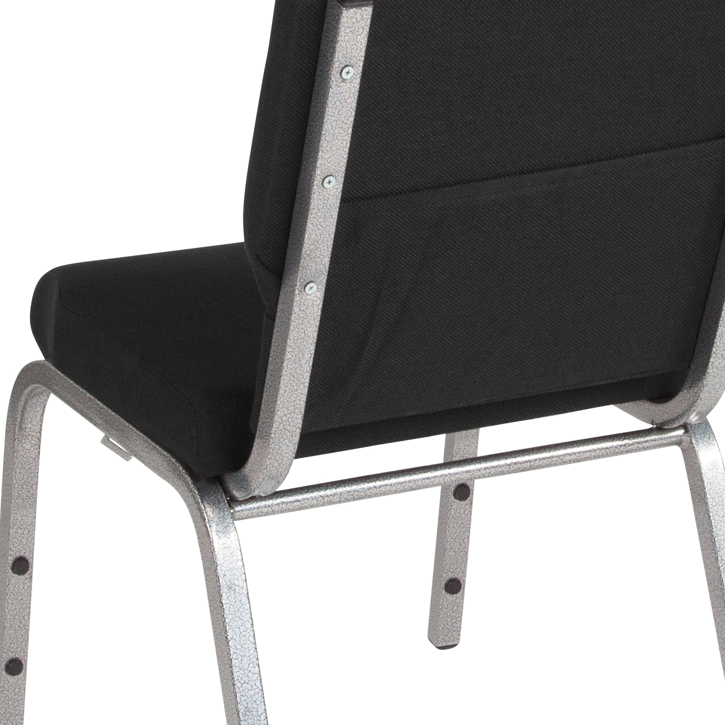 HERCULES Series 18.5''W Stacking Church Chair in Black Fabric - Silver Vein Frame