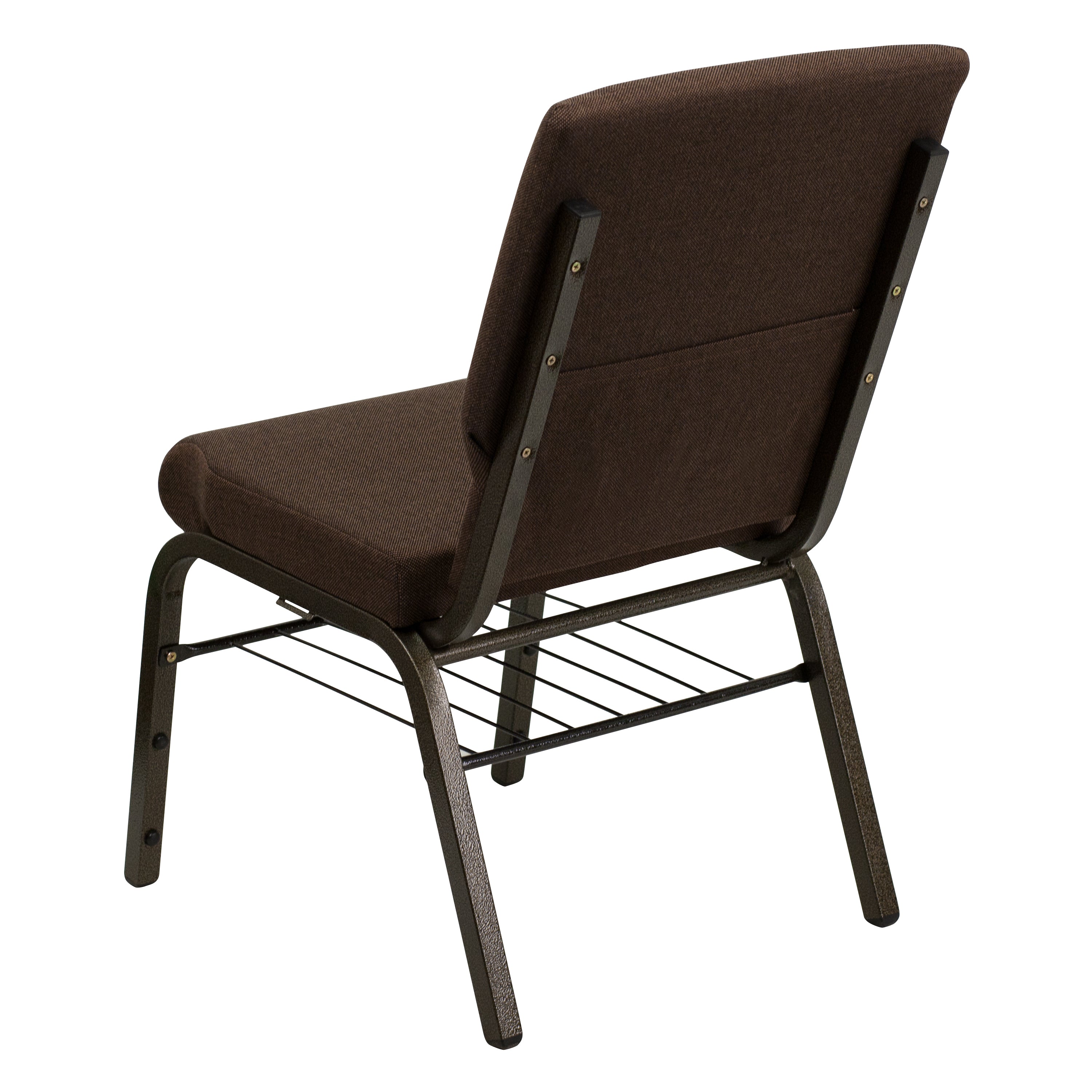 HERCULES Series 18.5''W Church Chair in Brown Fabric with Book Rack - Gold Vein Frame