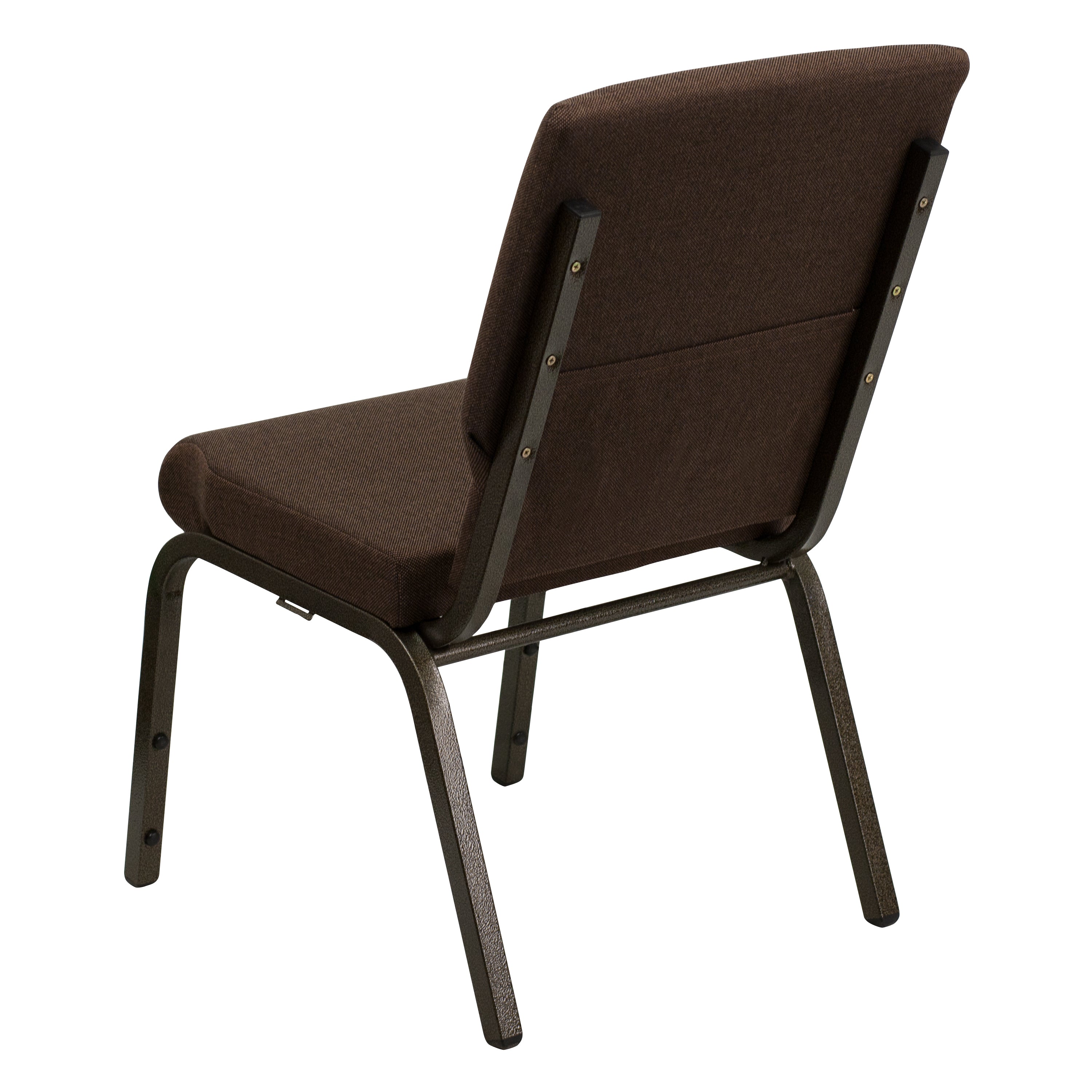 HERCULES Series 18.5''W Stacking Church Chair in Brown Fabric - Gold Vein Frame