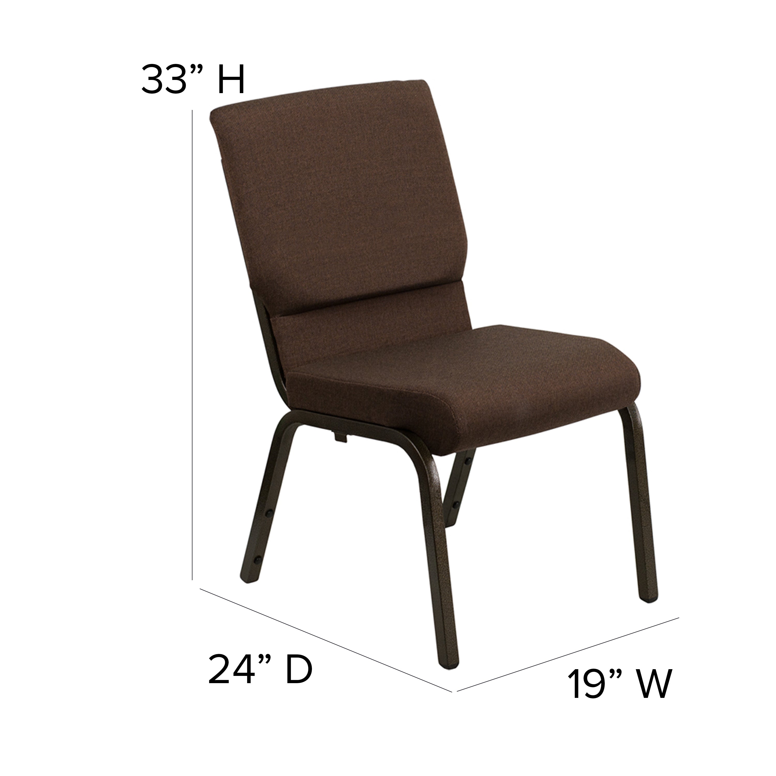 HERCULES Series 18.5''W Stacking Church Chair in Brown Fabric - Gold Vein Frame