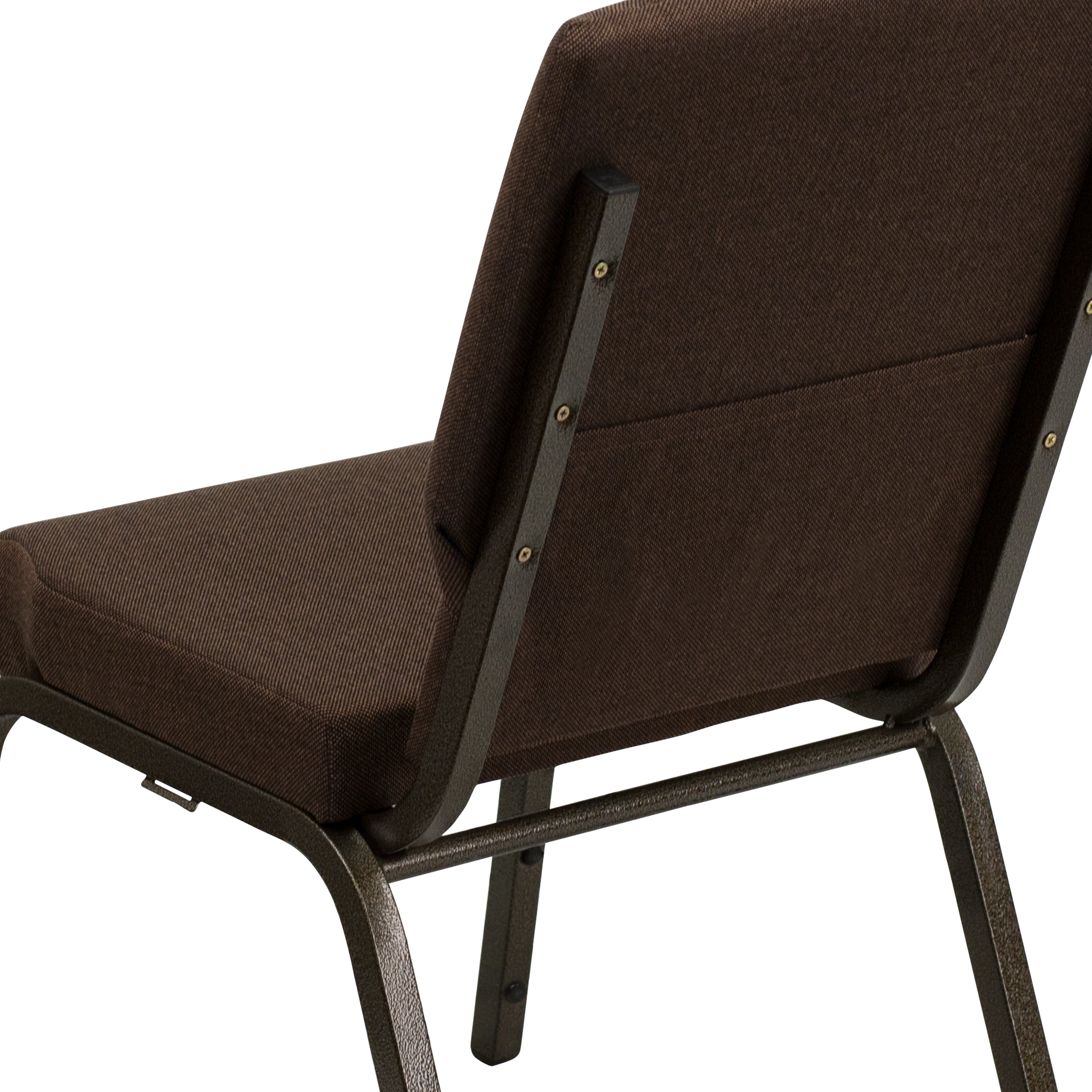 HERCULES Series 18.5''W Stacking Church Chair in Brown Fabric - Gold Vein Frame
