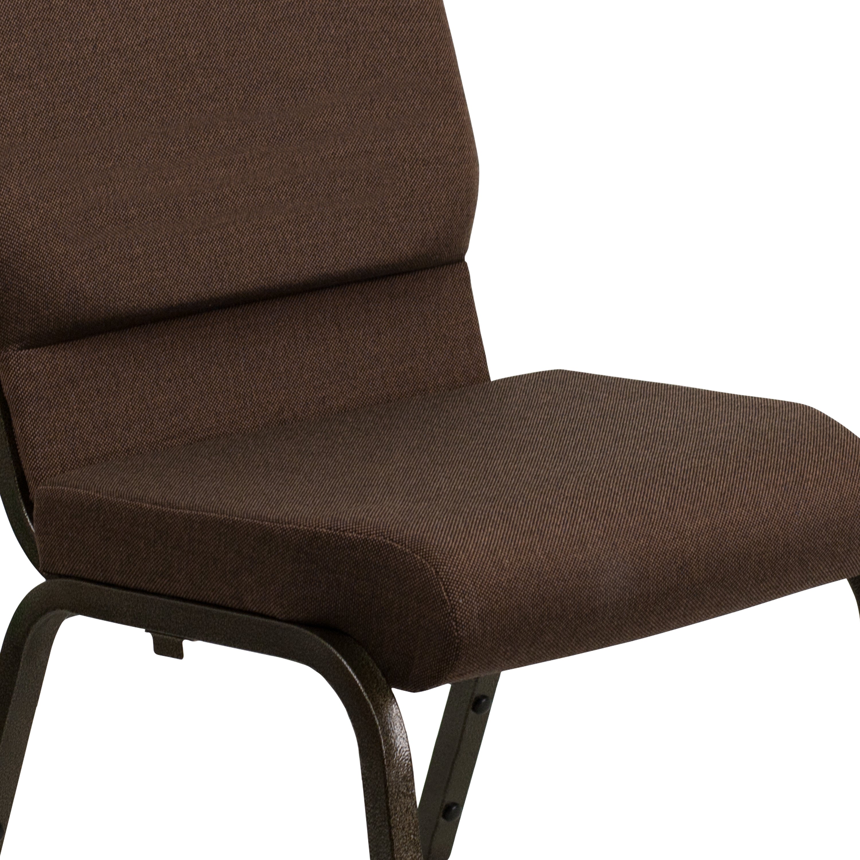 HERCULES Series 18.5''W Stacking Church Chair in Brown Fabric - Gold Vein Frame