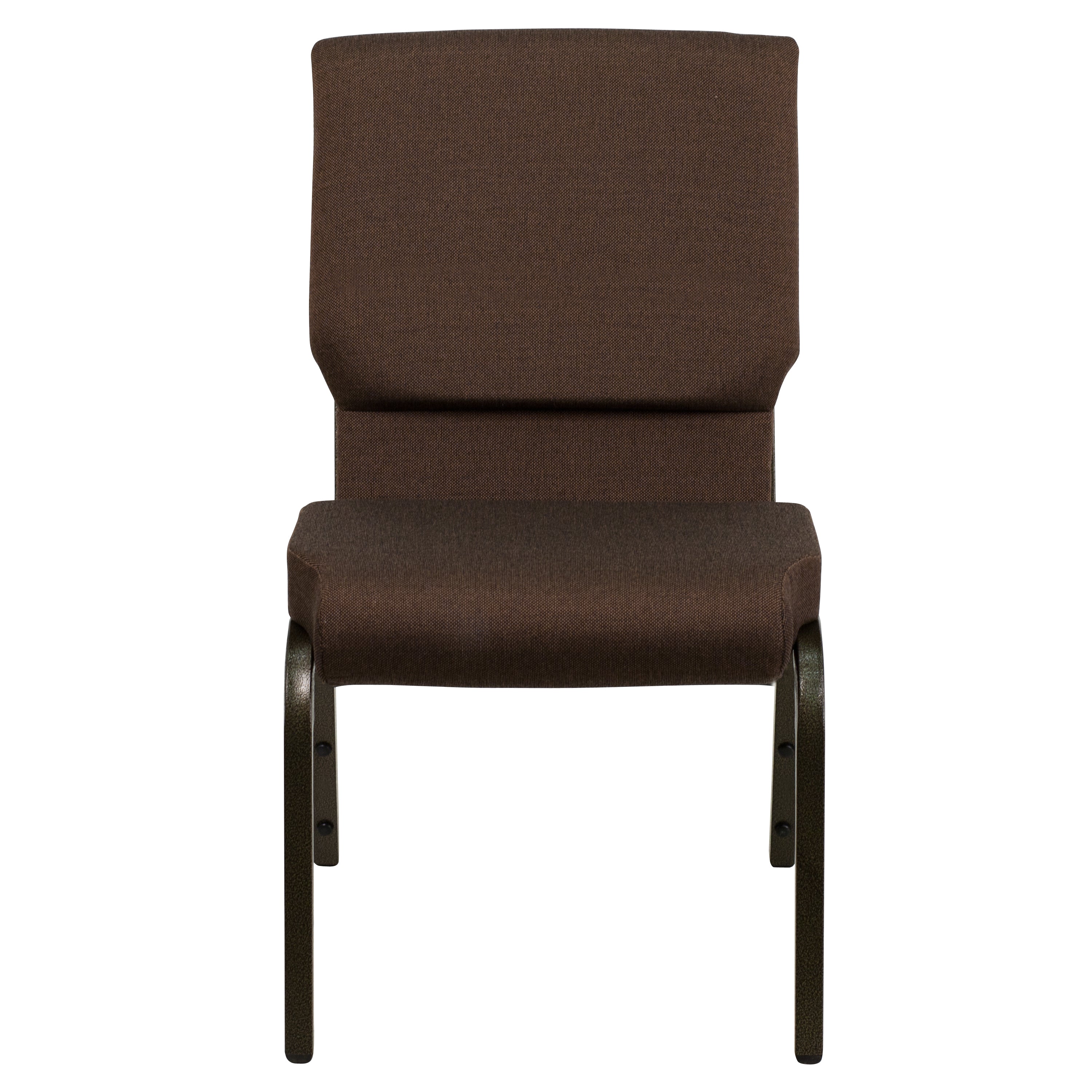 HERCULES Series 18.5''W Stacking Church Chair in Brown Fabric - Gold Vein Frame