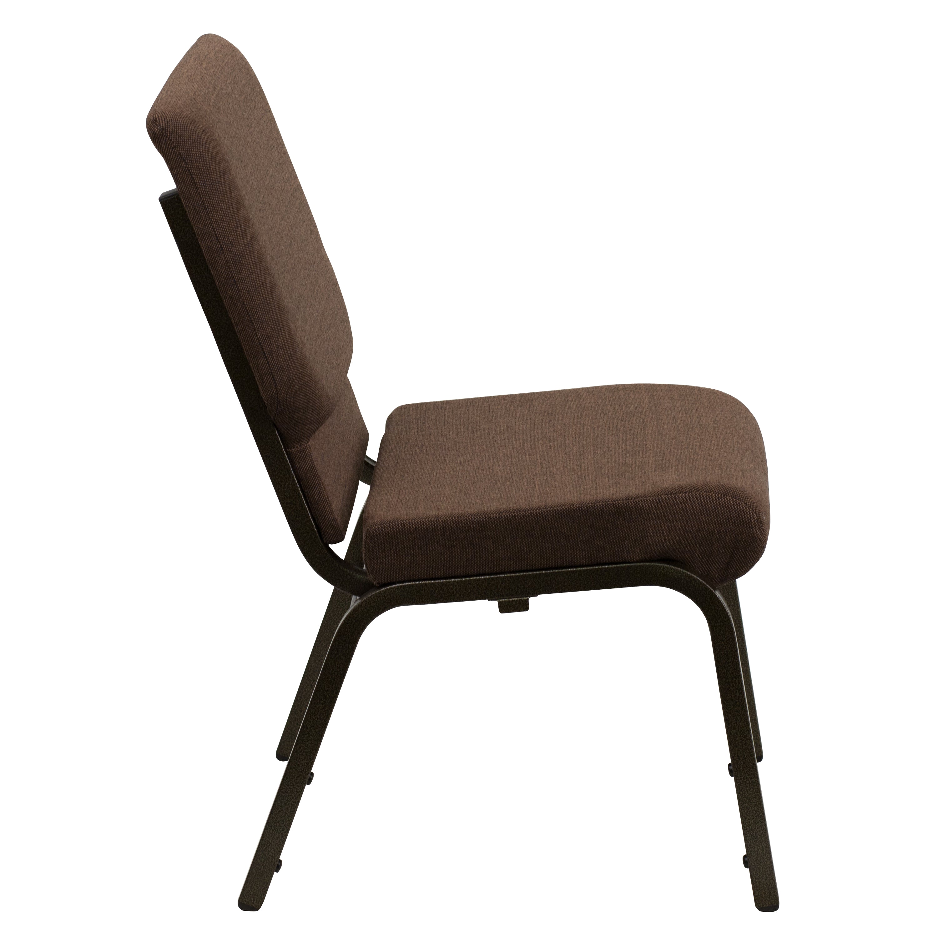 HERCULES Series 18.5''W Stacking Church Chair in Brown Fabric - Gold Vein Frame