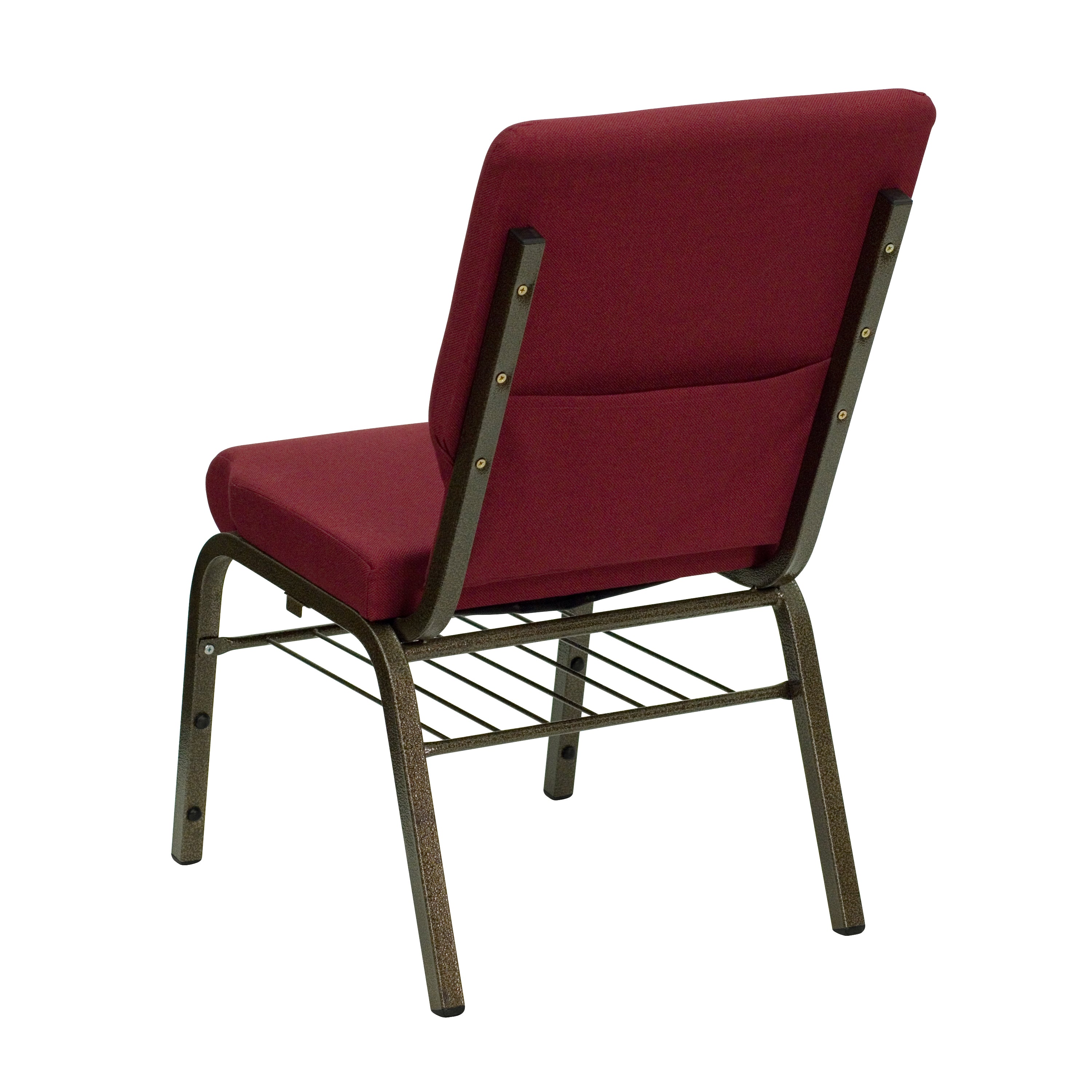 HERCULES Series 18.5''W Church Chair in Burgundy Fabric with Book Rack - Gold Vein Frame