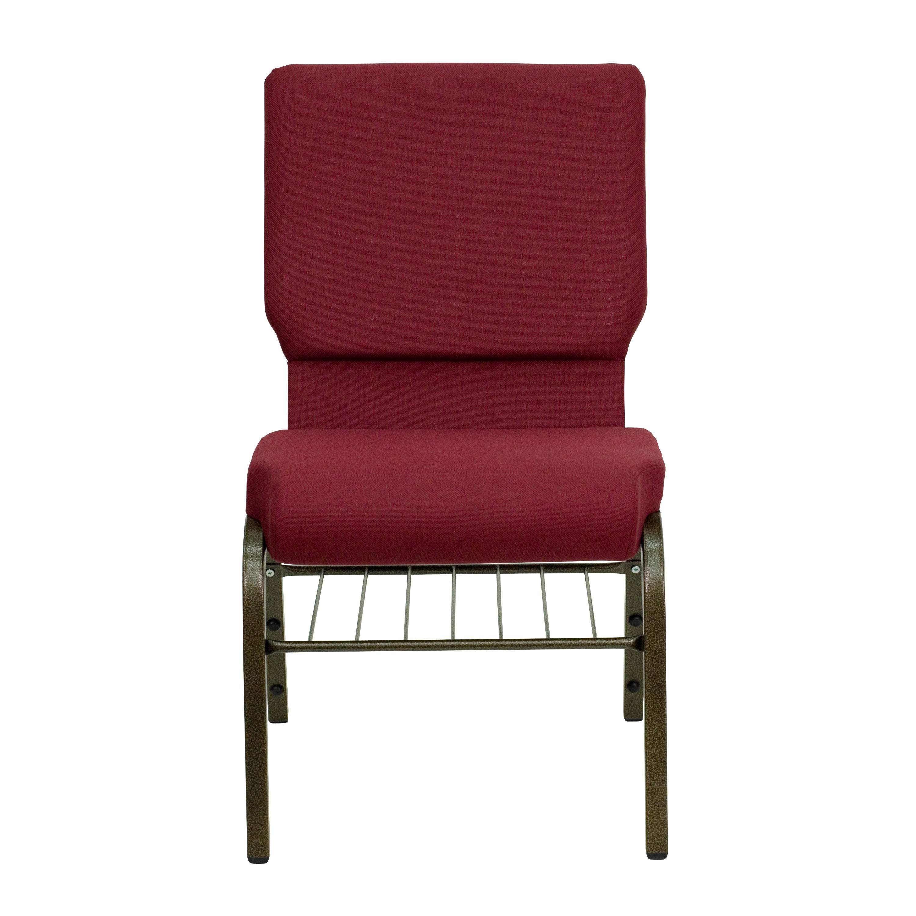 HERCULES Series 18.5''W Church Chair in Burgundy Fabric with Book Rack - Gold Vein Frame