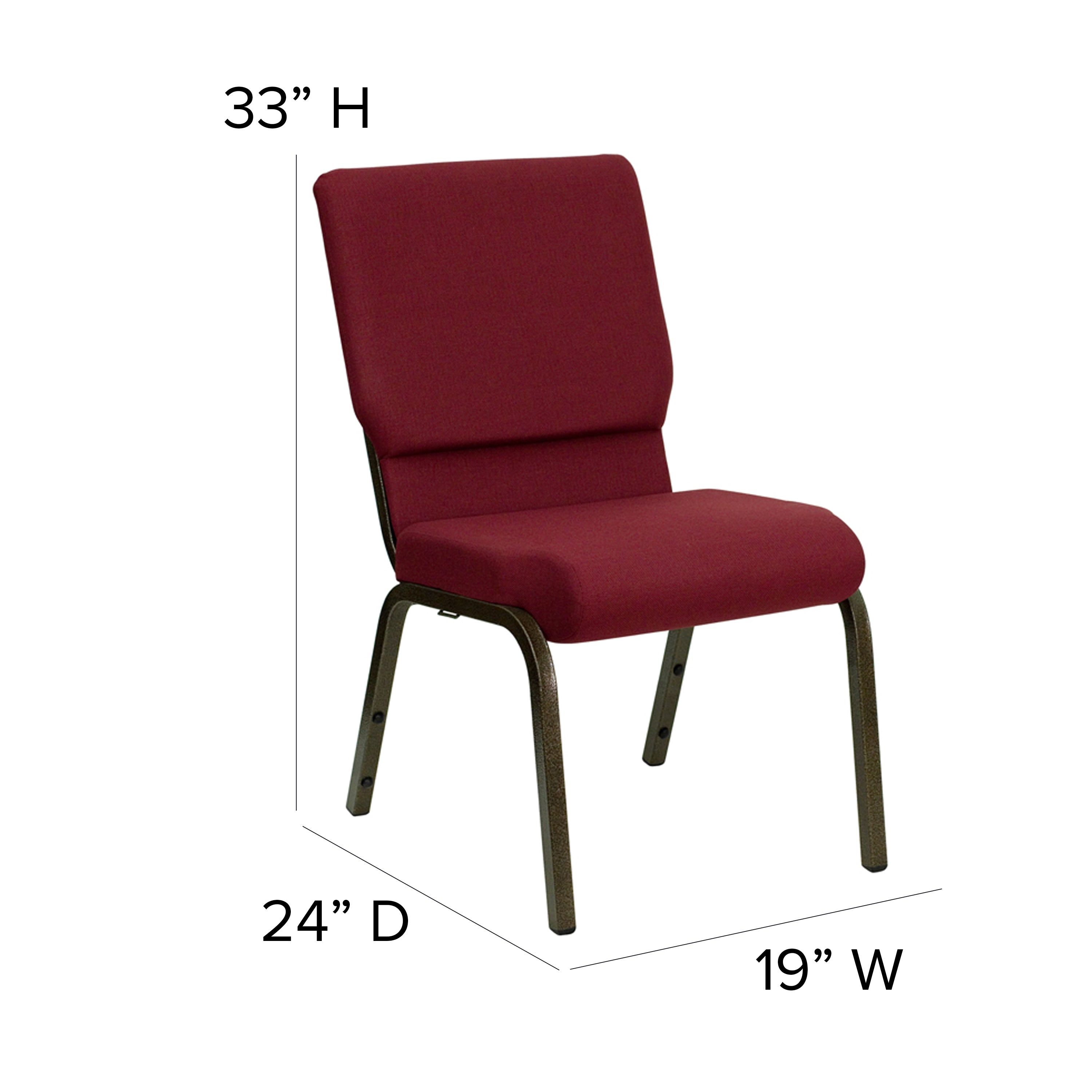 HERCULES Series 18.5''W Stacking Church Chair in Burgundy Fabric - Gold Vein Frame