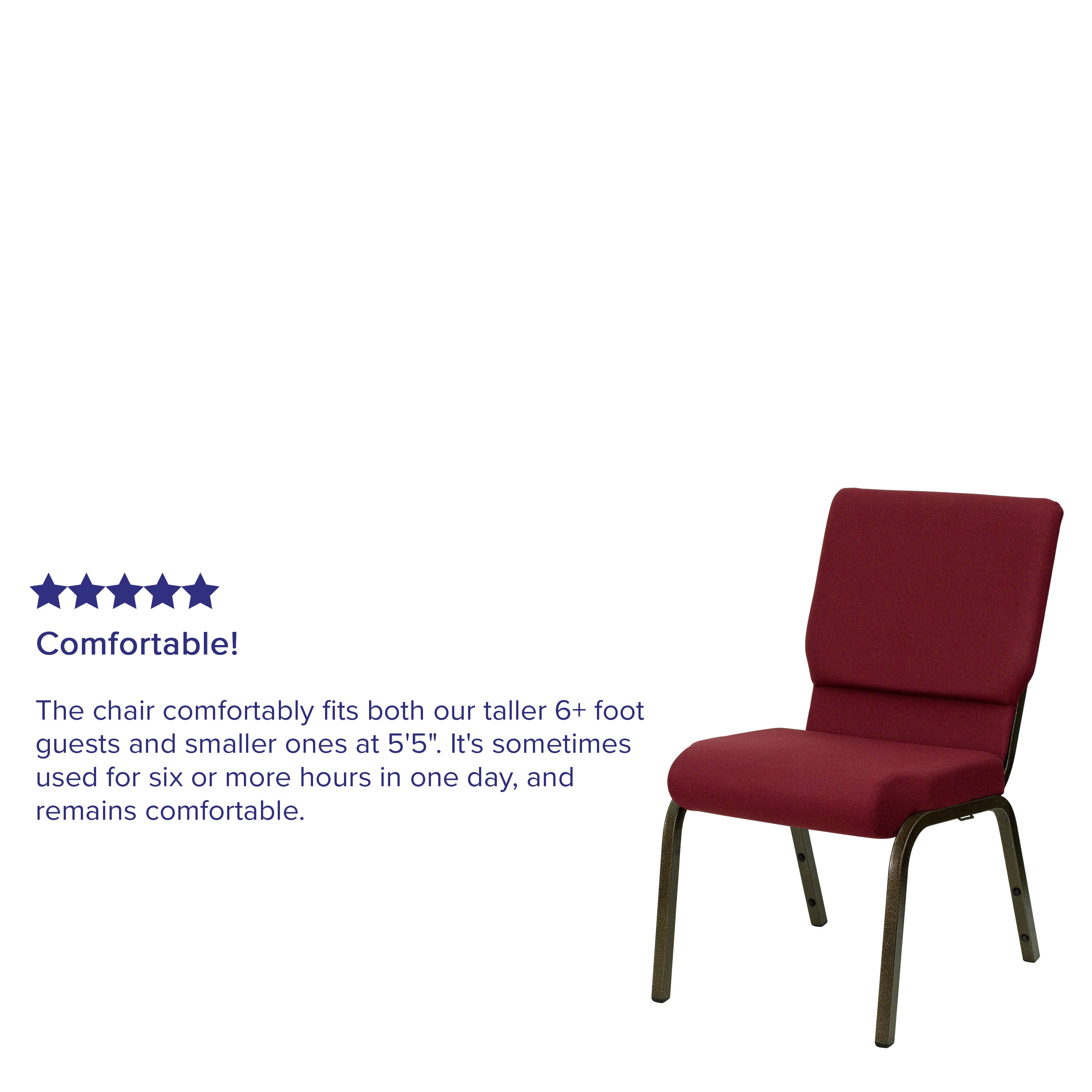 HERCULES Series 18.5''W Stacking Church Chair in Burgundy Fabric - Gold Vein Frame