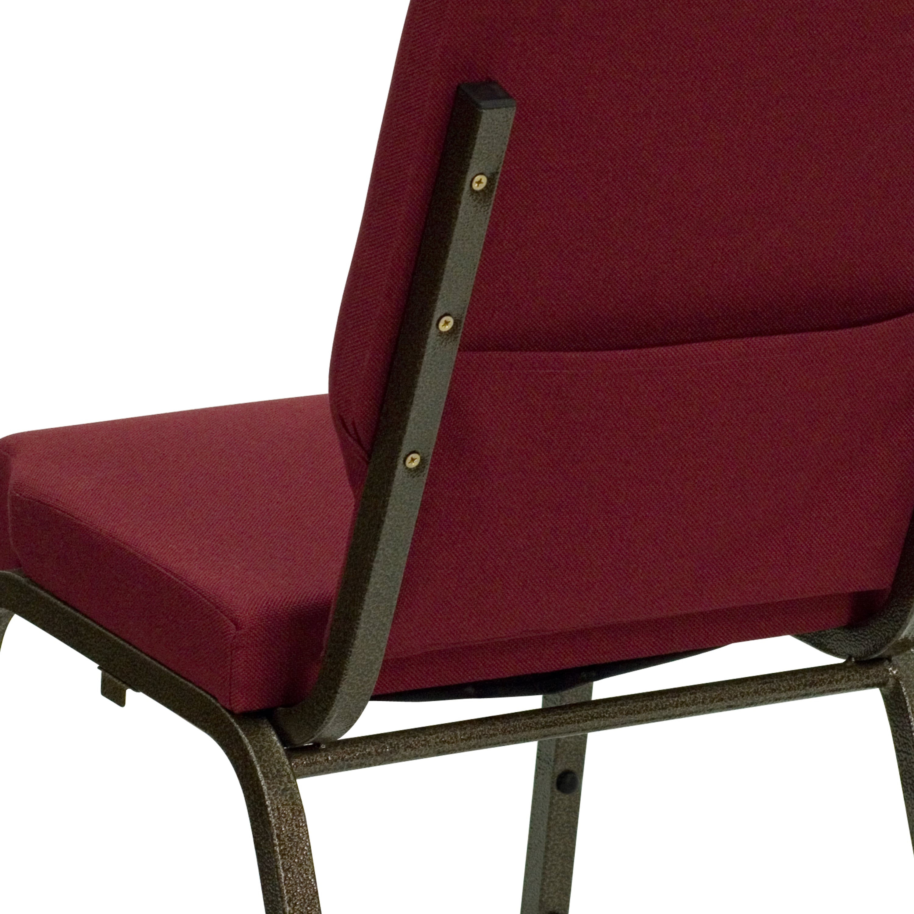 HERCULES Series 18.5''W Stacking Church Chair in Burgundy Fabric - Gold Vein Frame