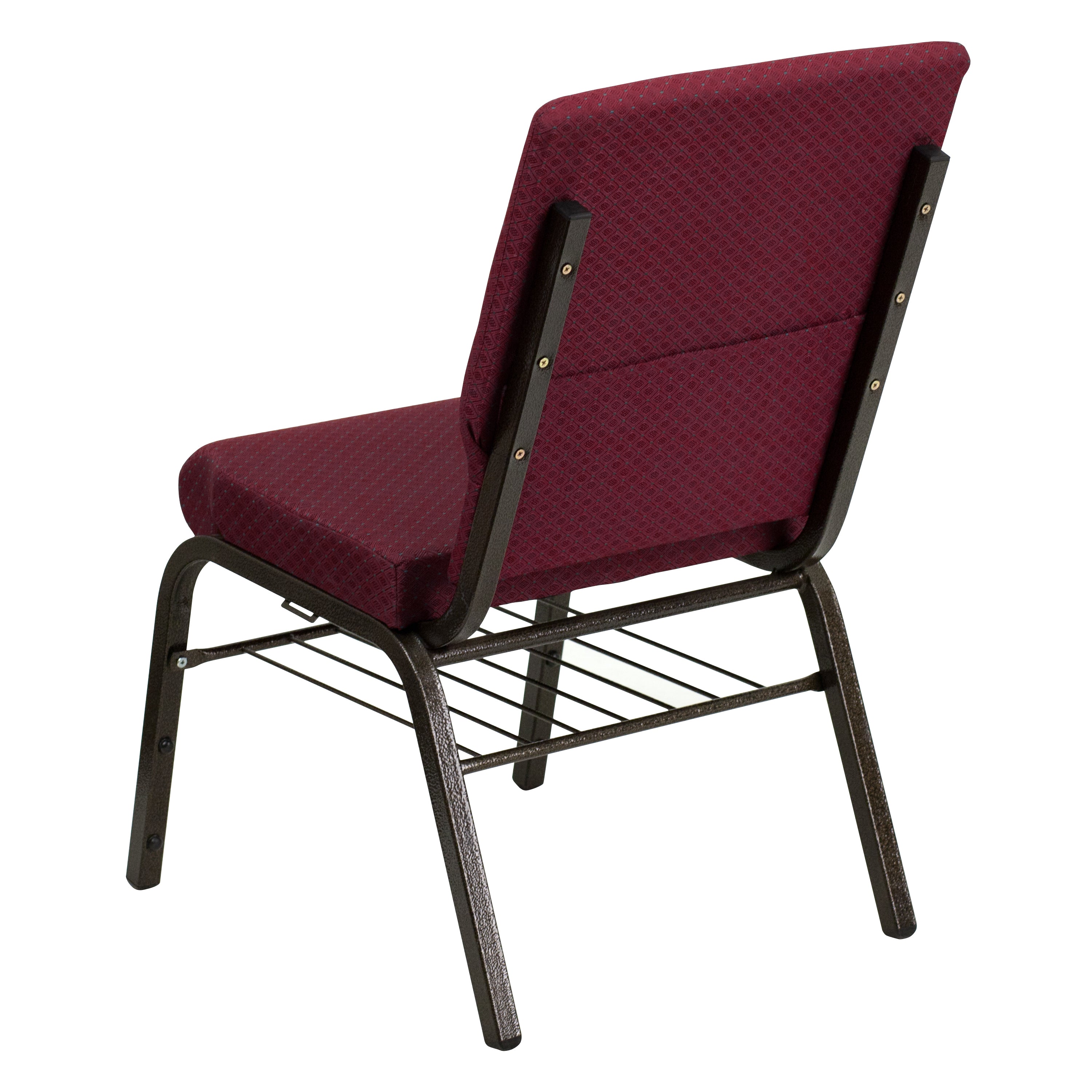 HERCULES Series 18.5''W Church Chair in Burgundy Patterned Fabric with Book Rack - Gold Vein Frame
