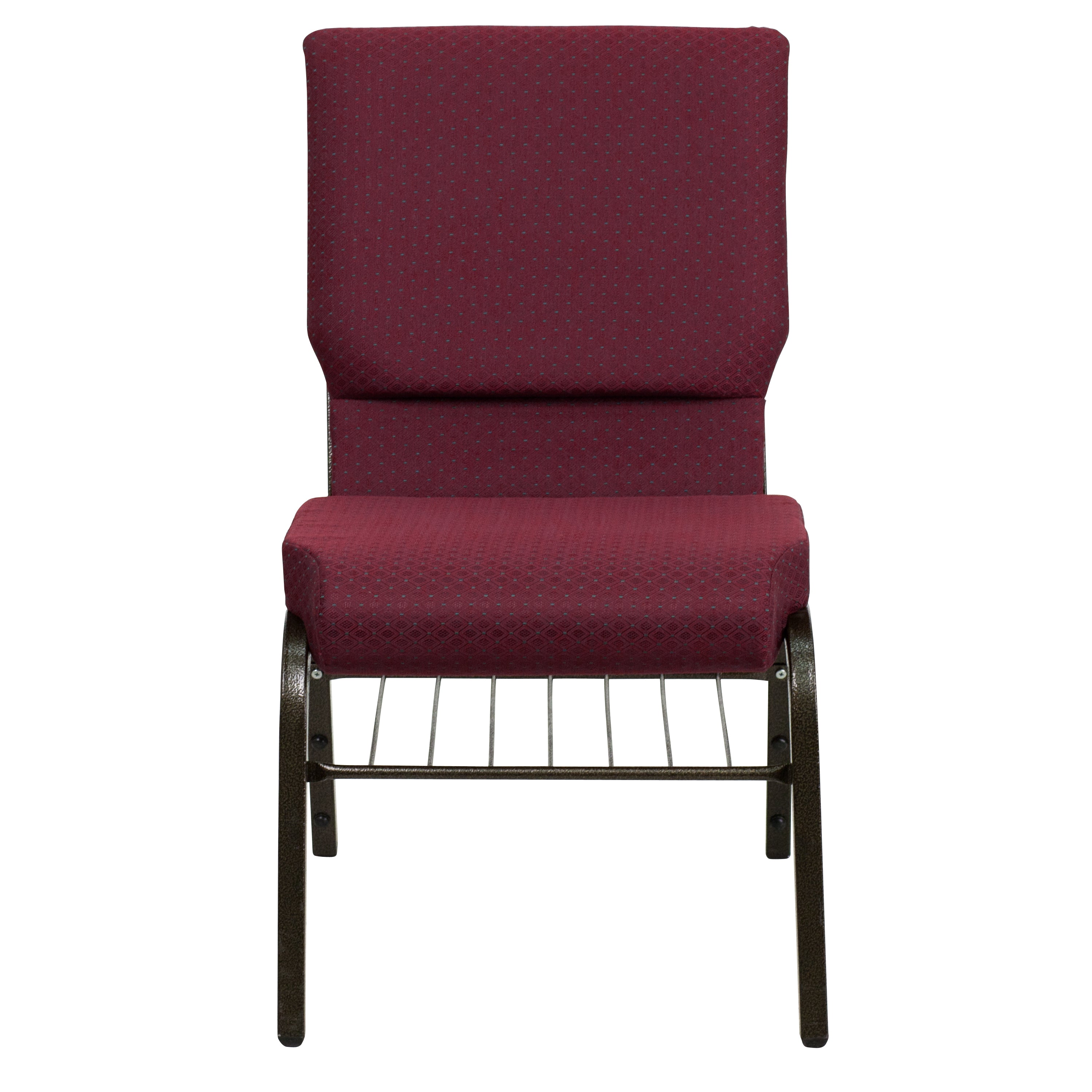 HERCULES Series 18.5''W Church Chair in Burgundy Patterned Fabric with Book Rack - Gold Vein Frame